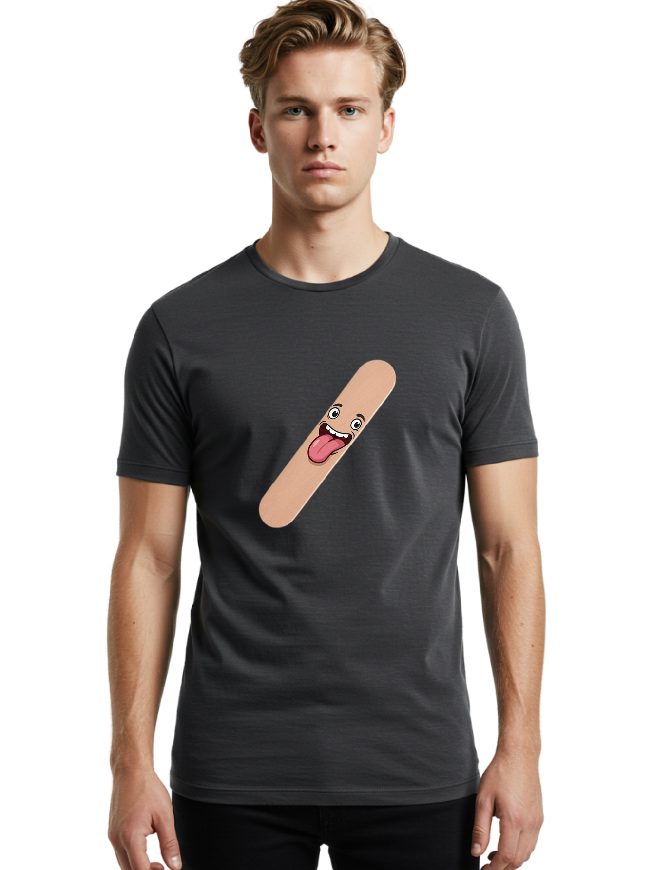 Bandage-Stick Men'S Graphic Tee, 100% Cotton, Comfortable Casual Summer Wear, Machine Washable, Cartoon Band-Aid, Funny Facial Expression, Tongue Out, Playful Character, Medical Humor, Quirky Illustration, Humorous Design Baa150 26
