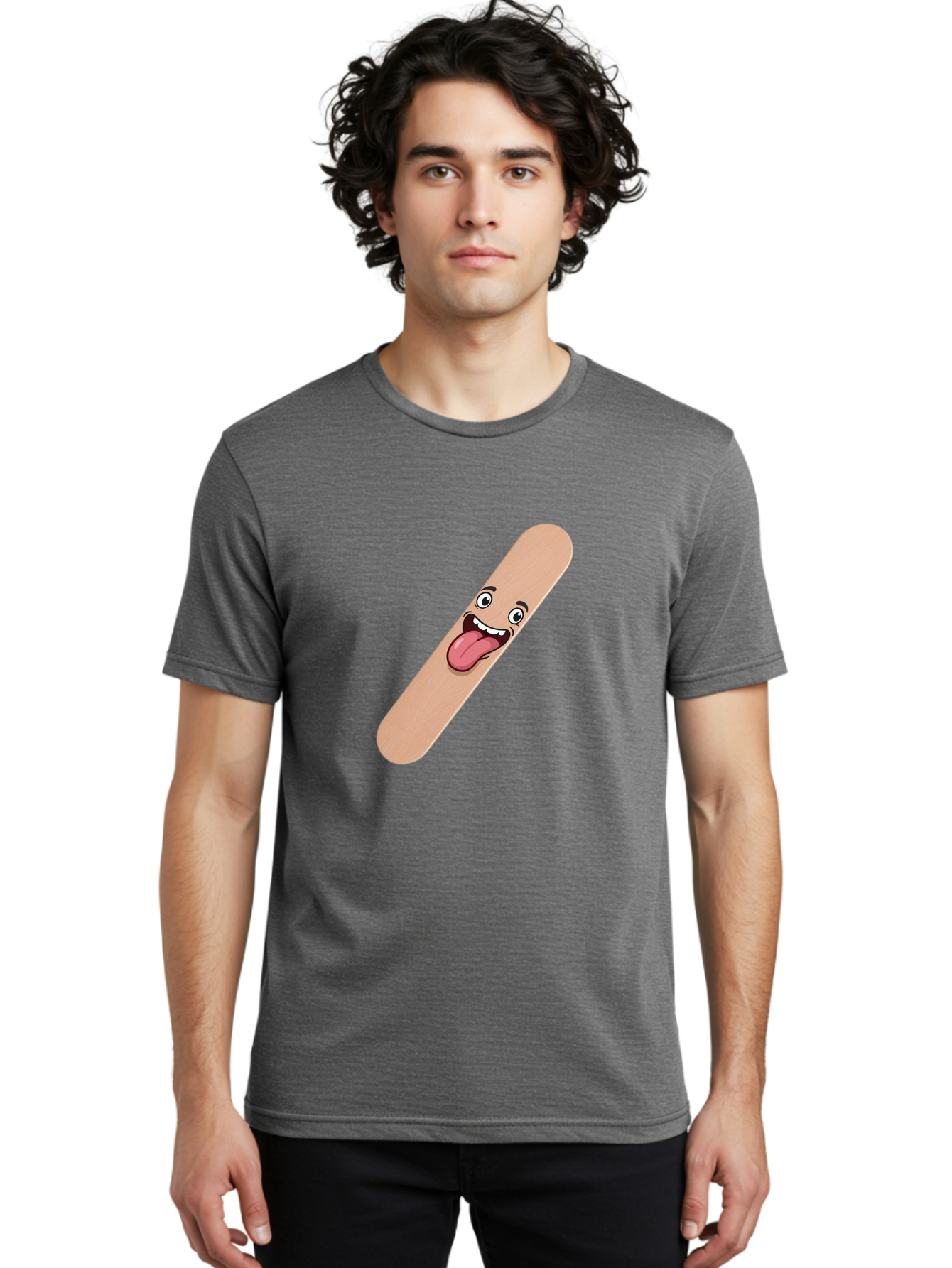 Bandage-Stick Men'S Graphic Tee, 100% Cotton, Comfortable Casual Summer Wear, Machine Washable, Cartoon Band-Aid, Funny Facial Expression, Tongue Out, Playful Character, Medical Humor, Quirky Illustration, Humorous Design Baa150 24