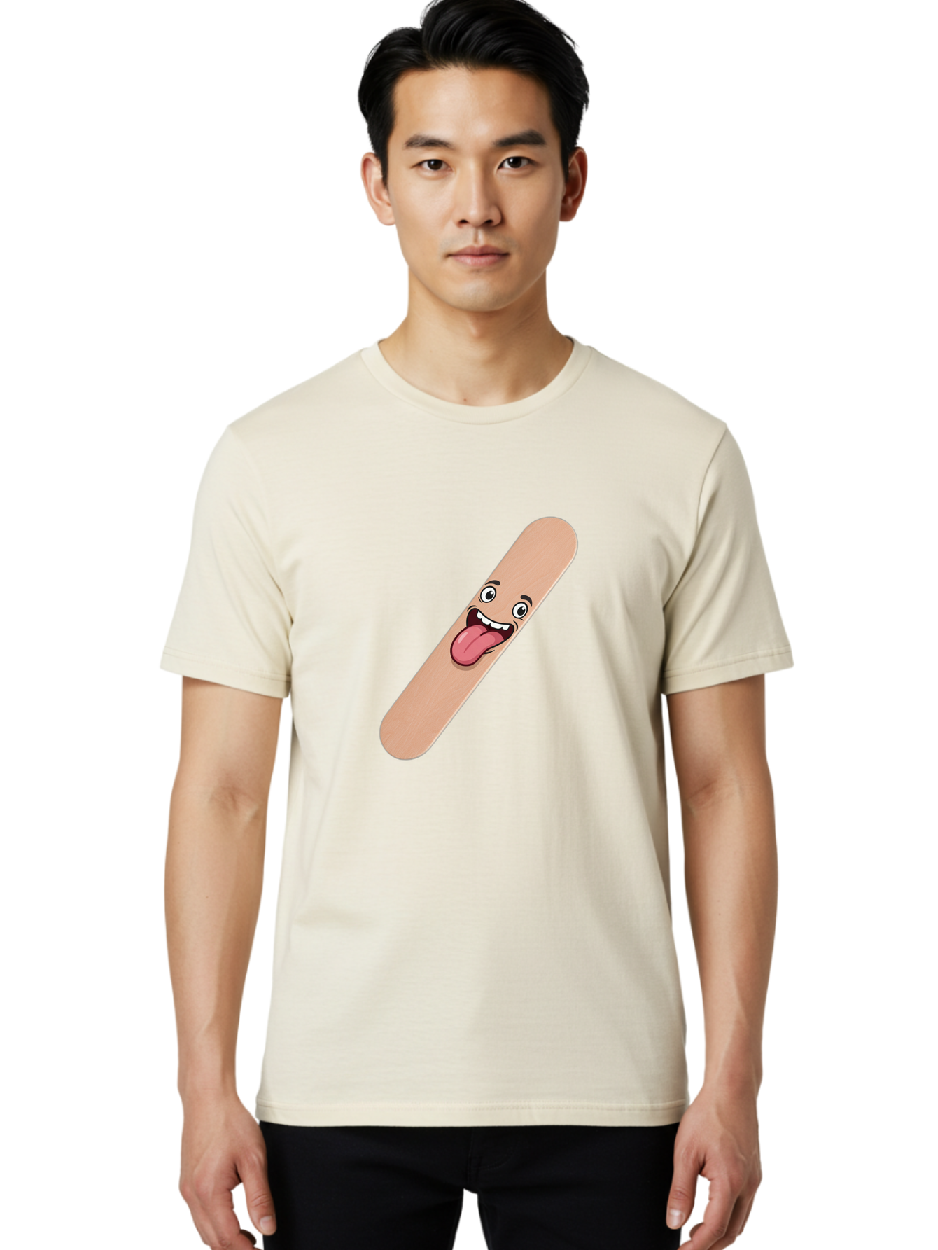 Bandage-Stick Men'S Graphic Tee, 100% Cotton, Comfortable Casual Summer Wear, Machine Washable, Cartoon Band-Aid, Funny Facial Expression, Tongue Out, Playful Character, Medical Humor, Quirky Illustration, Humorous Design Baa150 18