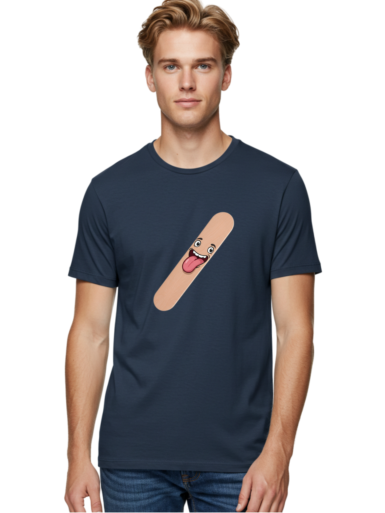 Bandage-Stick Men'S Graphic Tee, 100% Cotton, Comfortable Casual Summer Wear, Machine Washable, Cartoon Band-Aid, Funny Facial Expression, Tongue Out, Playful Character, Medical Humor, Quirky Illustration, Humorous Design Baa150 4