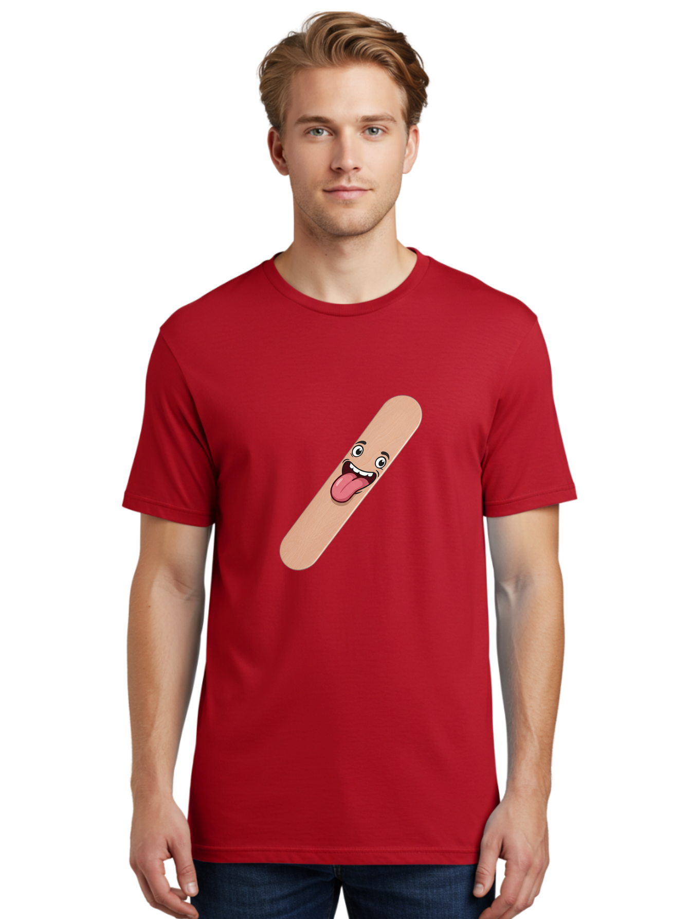 Bandage-Stick Men'S Graphic Tee, 100% Cotton, Comfortable Casual Summer Wear, Machine Washable, Cartoon Band-Aid, Funny Facial Expression, Tongue Out, Playful Character, Medical Humor, Quirky Illustration, Humorous Design Baa150 6