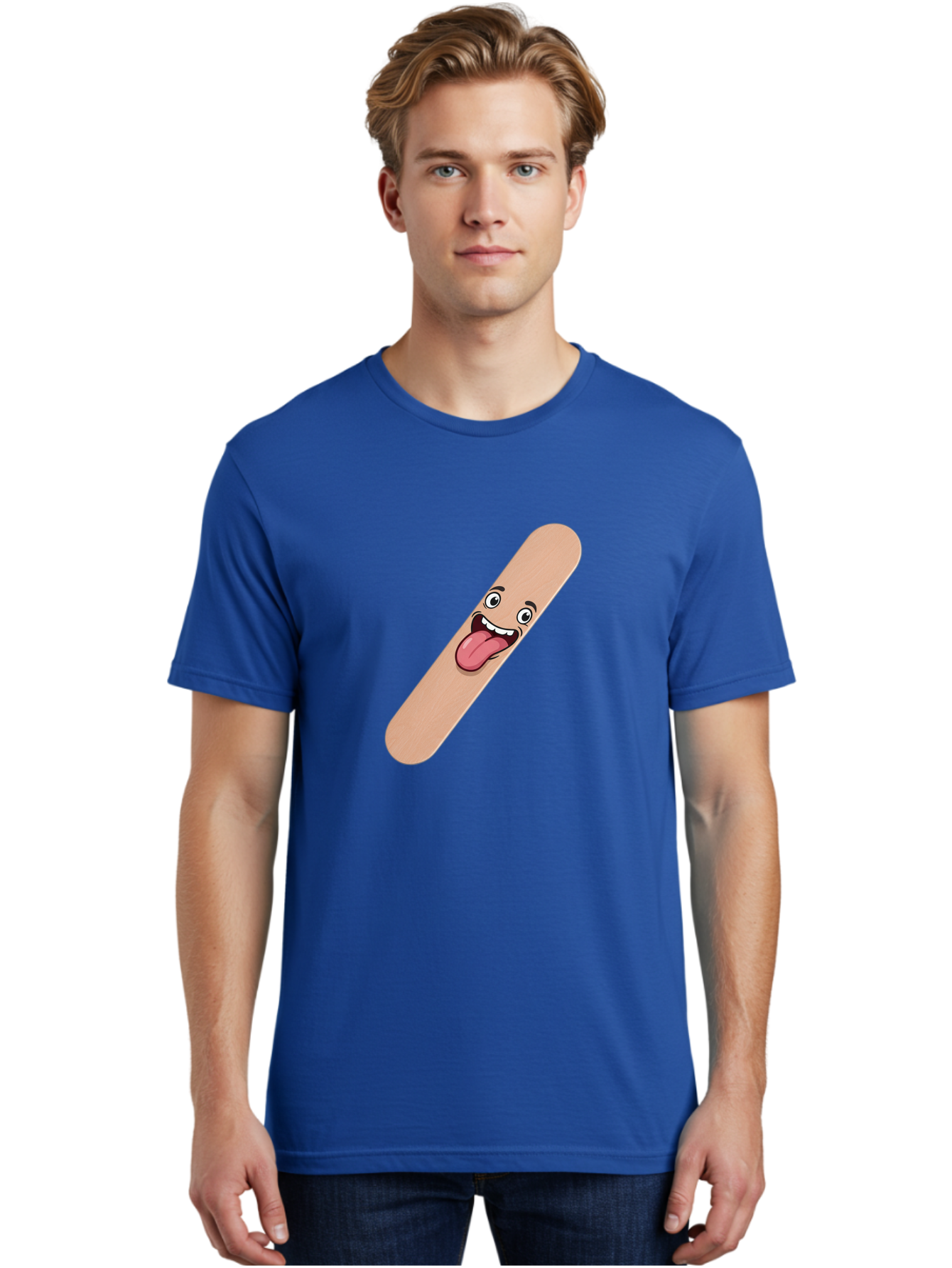 Bandage-Stick Men'S Graphic Tee, 100% Cotton, Comfortable Casual Summer Wear, Machine Washable, Cartoon Band-Aid, Funny Facial Expression, Tongue Out, Playful Character, Medical Humor, Quirky Illustration, Humorous Design Baa150 14