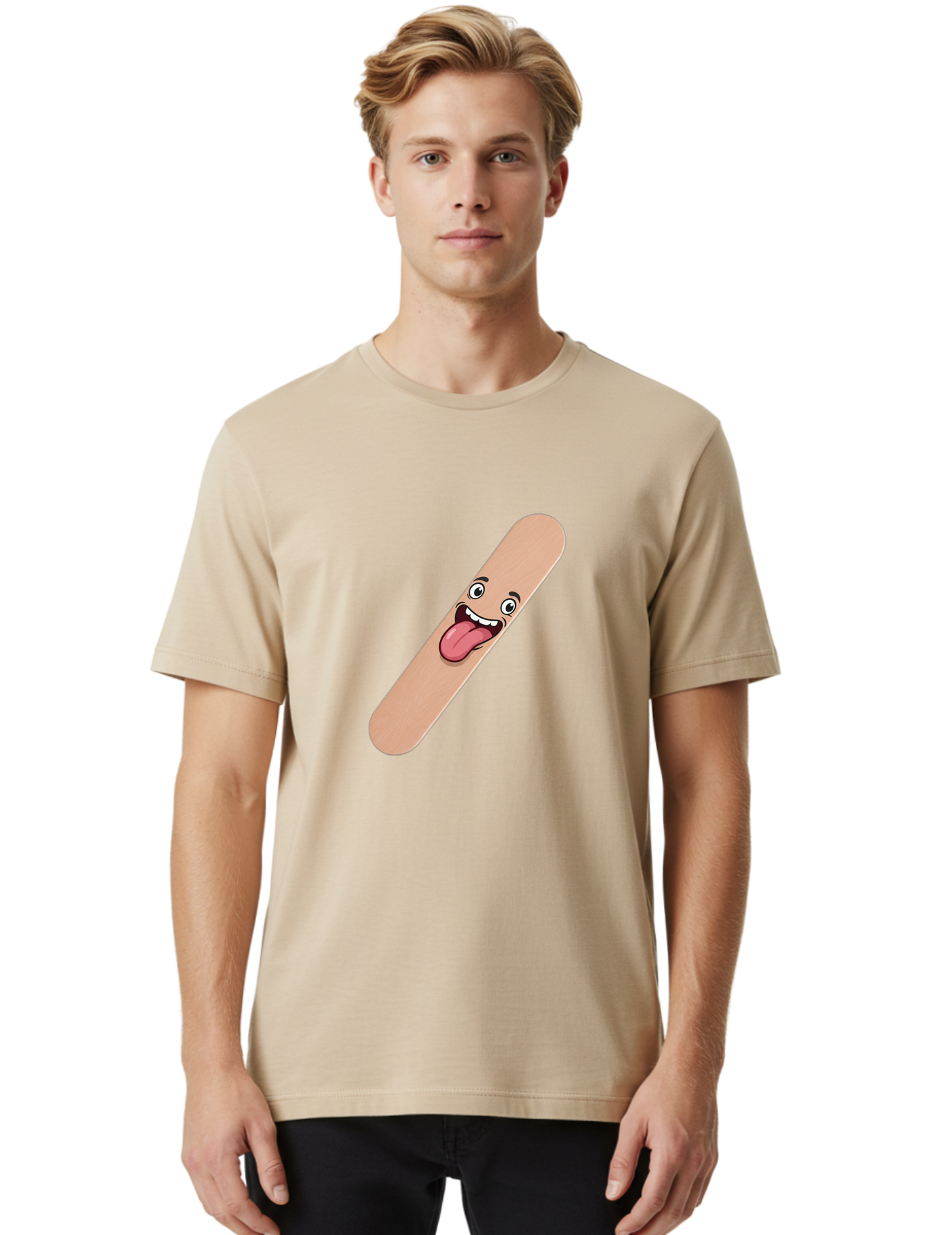 Bandage-Stick Men'S Graphic Tee, 100% Cotton, Comfortable Casual Summer Wear, Machine Washable, Cartoon Band-Aid, Funny Facial Expression, Tongue Out, Playful Character, Medical Humor, Quirky Illustration, Humorous Design Baa150 28