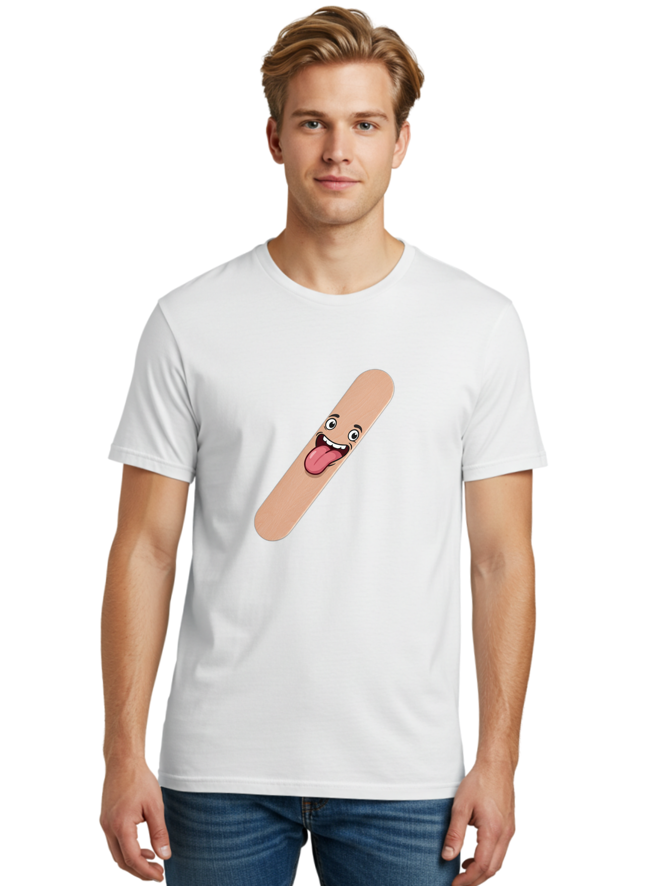 Bandage-Stick Men'S Graphic Tee, 100% Cotton, Comfortable Casual Summer Wear, Machine Washable, Cartoon Band-Aid, Funny Facial Expression, Tongue Out, Playful Character, Medical Humor, Quirky Illustration, Humorous Design Baa150 22