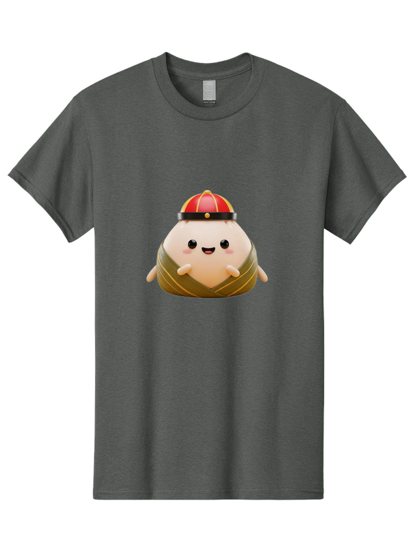 Baozi Men'S Graphic Tee, 100% Cotton, Comfortable Casual Summer Wear, Machine Washable, Cartoon Zongzi, Chinese Rice Dumpling, Traditional Food, Kawaii Character, Red Hat, Joyful Expression, Cute Illustration, Kawaii Art, Festive Food, Baa152 25