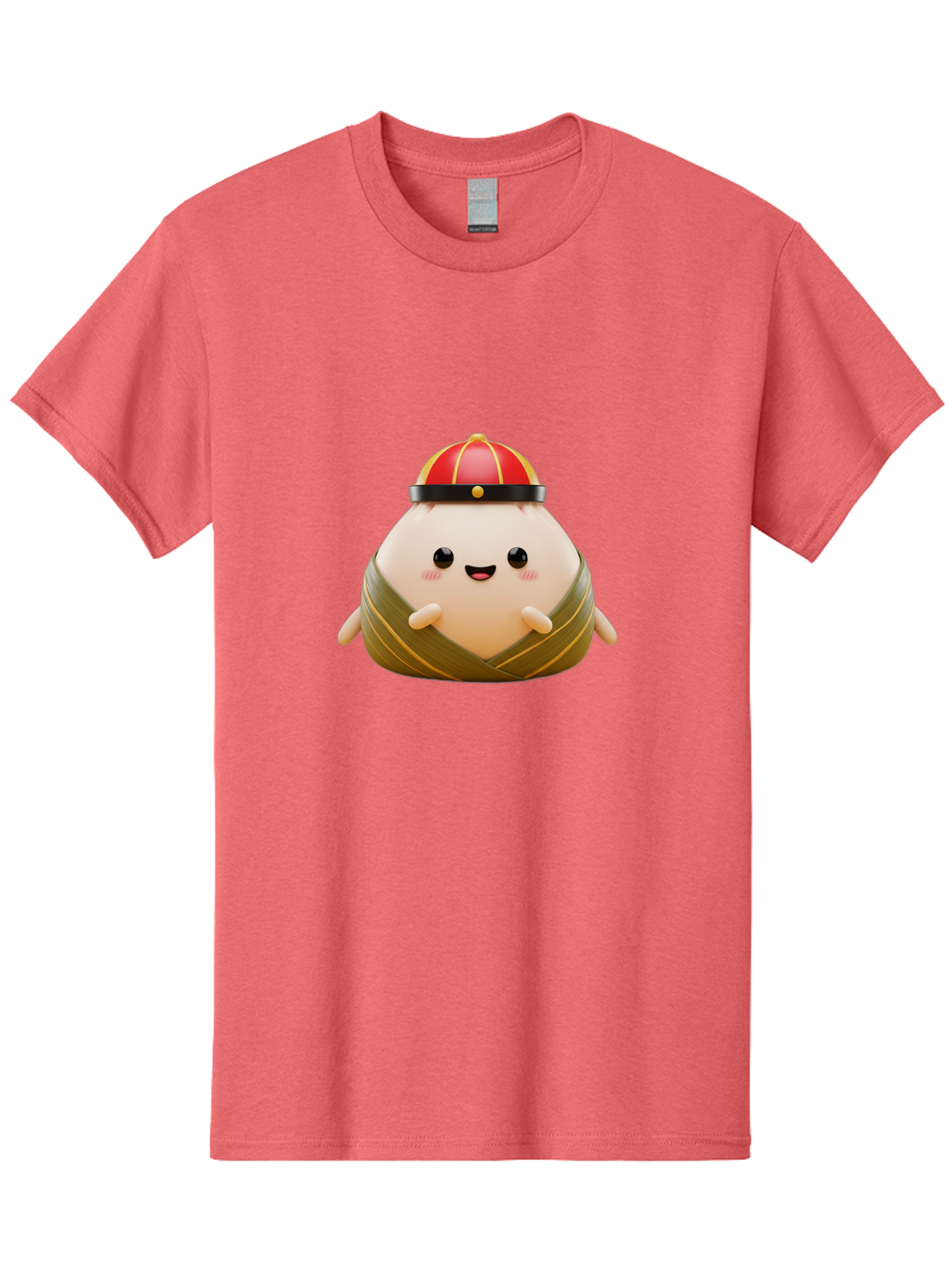 Baozi Men'S Graphic Tee, 100% Cotton, Comfortable Casual Summer Wear, Machine Washable, Cartoon Zongzi, Chinese Rice Dumpling, Traditional Food, Kawaii Character, Red Hat, Joyful Expression, Cute Illustration, Kawaii Art, Festive Food, Baa152 27