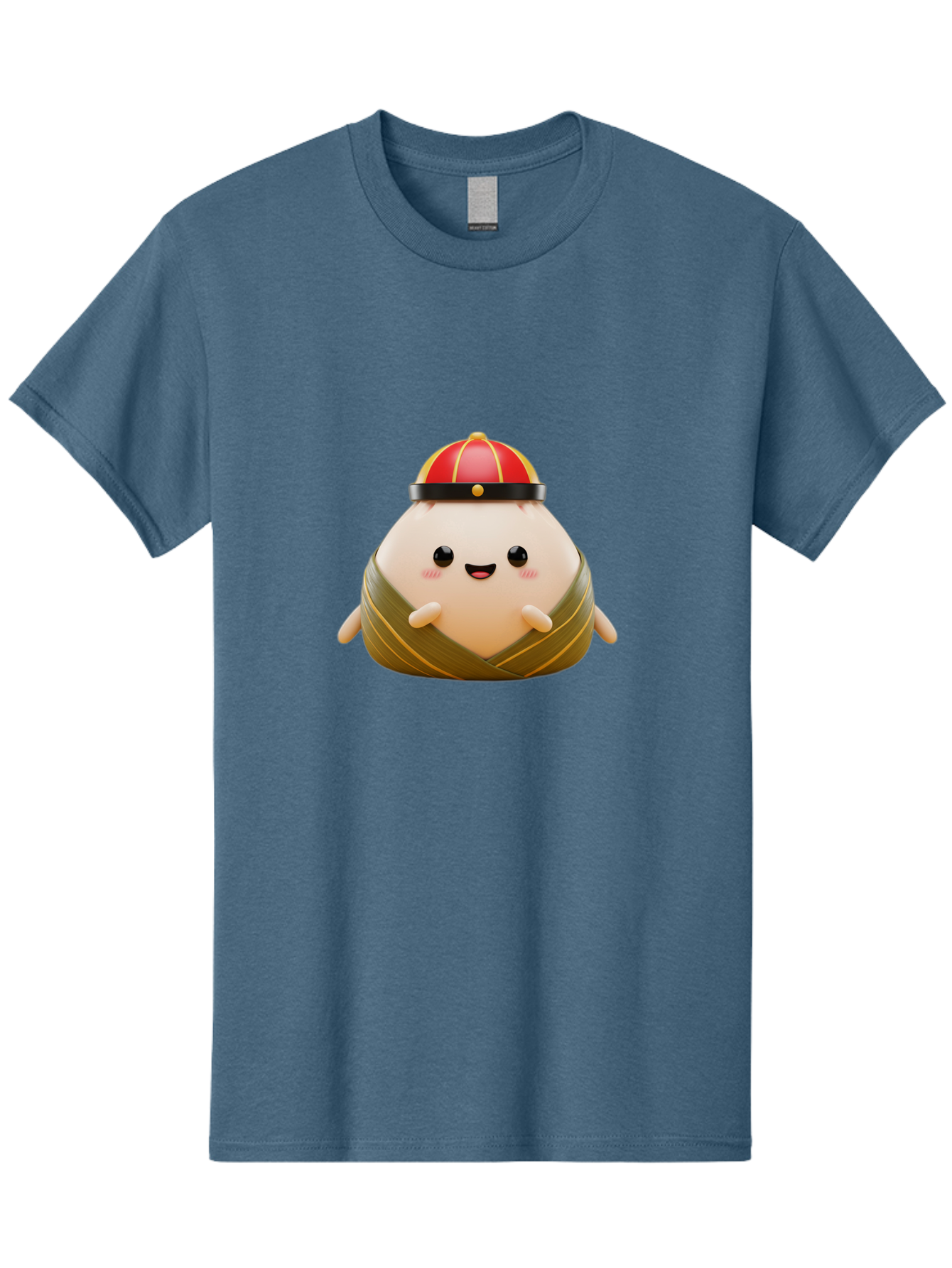 Baozi Men'S Graphic Tee, 100% Cotton, Comfortable Casual Summer Wear, Machine Washable, Cartoon Zongzi, Chinese Rice Dumpling, Traditional Food, Kawaii Character, Red Hat, Joyful Expression, Cute Illustration, Kawaii Art, Festive Food, Baa152 7