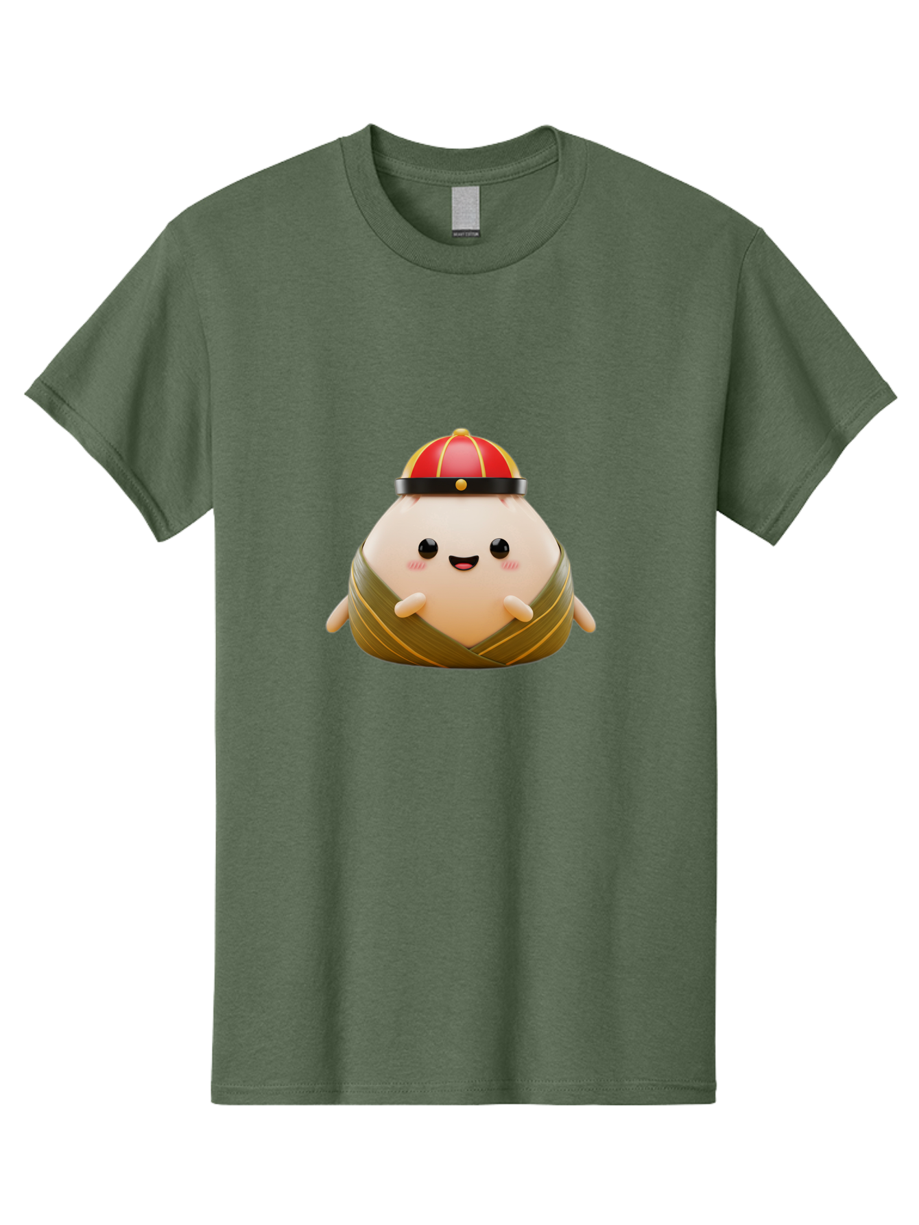 Baozi Men'S Graphic Tee, 100% Cotton, Comfortable Casual Summer Wear, Machine Washable, Cartoon Zongzi, Chinese Rice Dumpling, Traditional Food, Kawaii Character, Red Hat, Joyful Expression, Cute Illustration, Kawaii Art, Festive Food, Baa152 3
