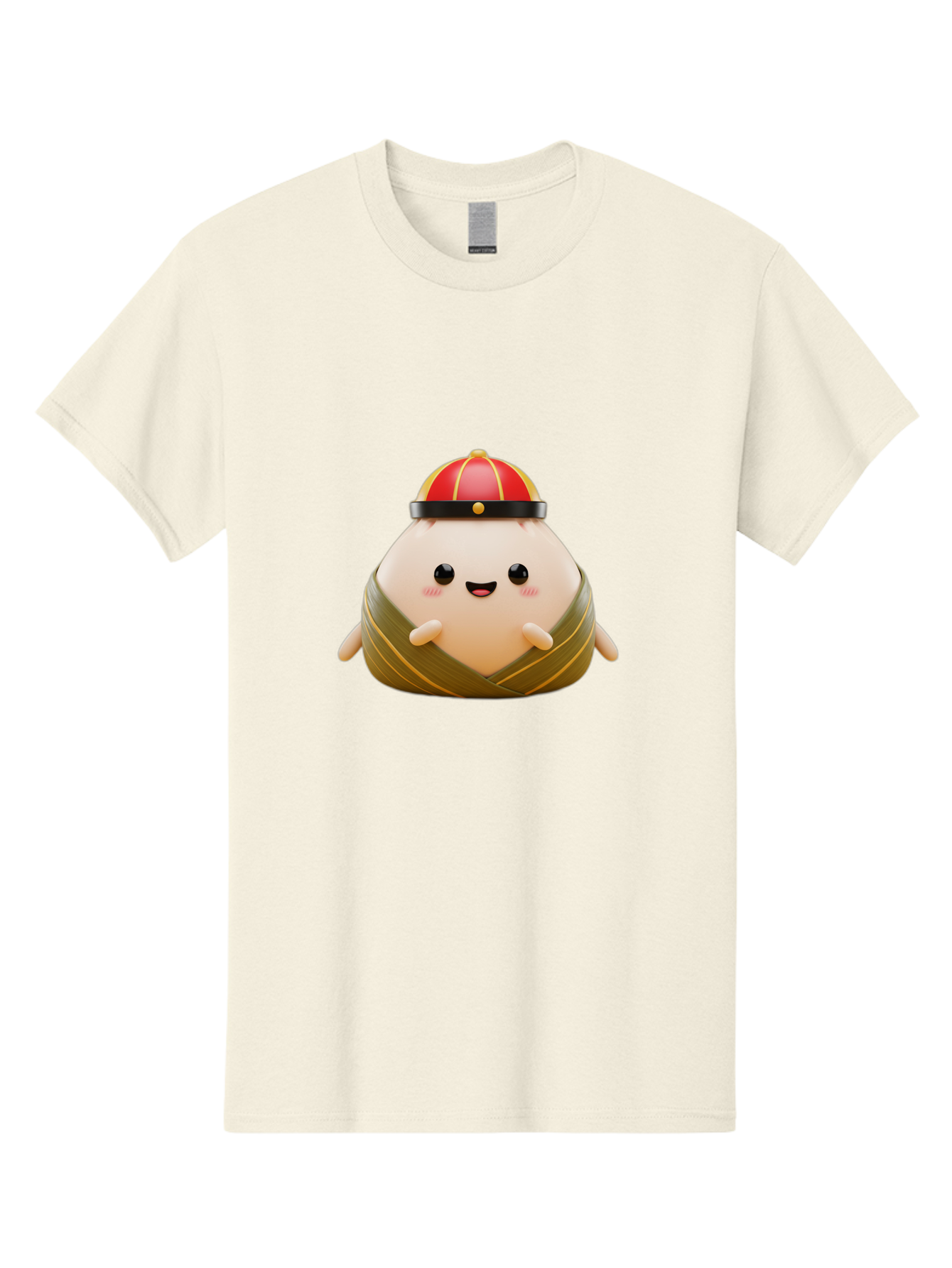 Baozi Men'S Graphic Tee, 100% Cotton, Comfortable Casual Summer Wear, Machine Washable, Cartoon Zongzi, Chinese Rice Dumpling, Traditional Food, Kawaii Character, Red Hat, Joyful Expression, Cute Illustration, Kawaii Art, Festive Food, Baa152 5