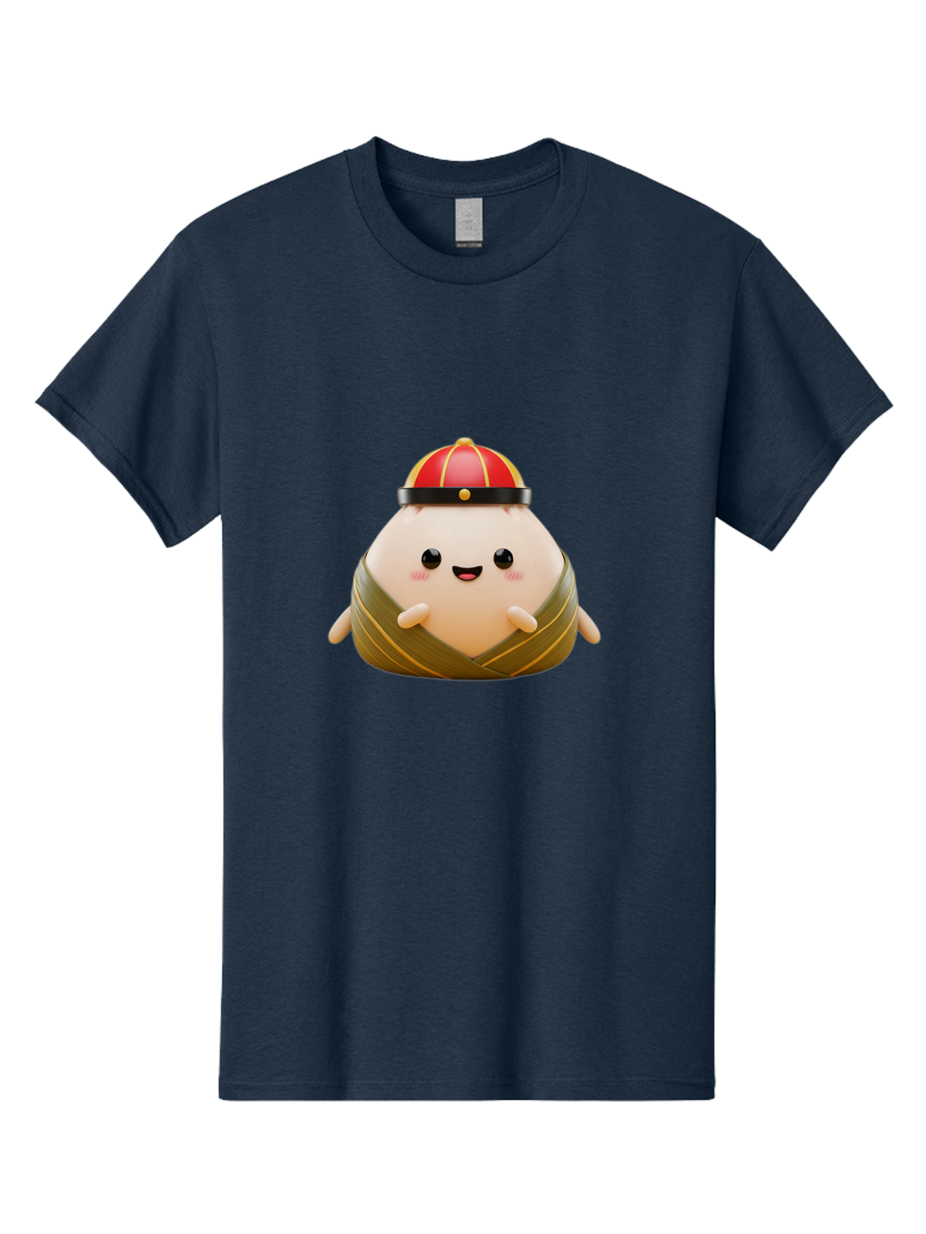 Baozi Men'S Graphic Tee, 100% Cotton, Comfortable Casual Summer Wear, Machine Washable, Cartoon Zongzi, Chinese Rice Dumpling, Traditional Food, Kawaii Character, Red Hat, Joyful Expression, Cute Illustration, Kawaii Art, Festive Food, Baa152 21