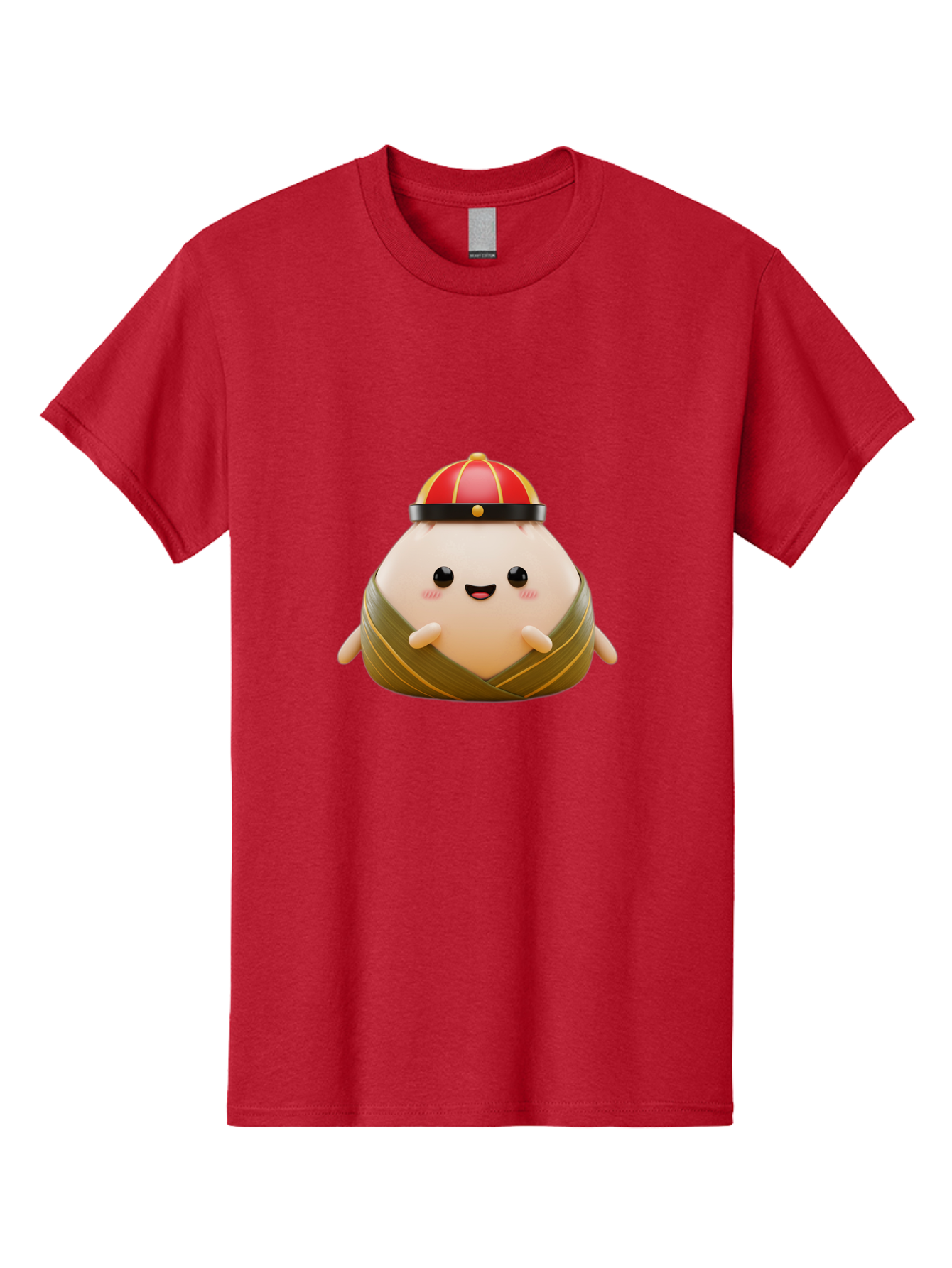 Baozi Men'S Graphic Tee, 100% Cotton, Comfortable Casual Summer Wear, Machine Washable, Cartoon Zongzi, Chinese Rice Dumpling, Traditional Food, Kawaii Character, Red Hat, Joyful Expression, Cute Illustration, Kawaii Art, Festive Food, Baa152 19