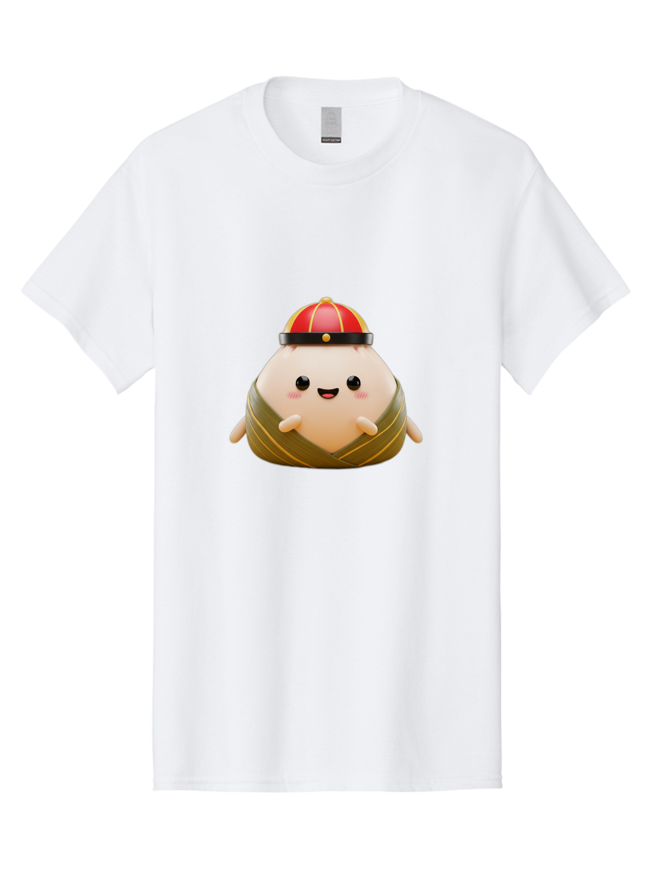 Baozi Men'S Graphic Tee, 100% Cotton, Comfortable Casual Summer Wear, Machine Washable, Cartoon Zongzi, Chinese Rice Dumpling, Traditional Food, Kawaii Character, Red Hat, Joyful Expression, Cute Illustration, Kawaii Art, Festive Food, Baa152 17