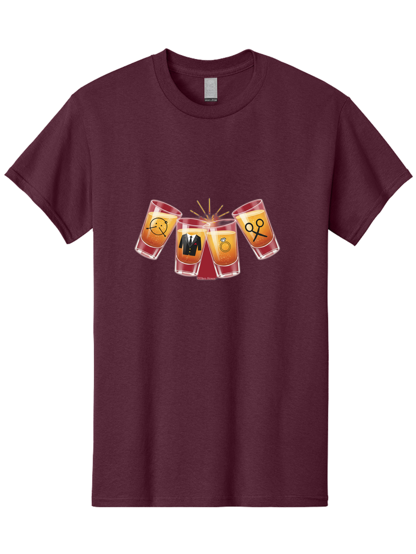 Bar-Brawl Men'S Graphic Tee, 100% Cotton, Comfortable Casual Summer Wear, Machine Washable, Shot Glasses, Orange Liquid, Symbolic Icons, Smiley Face, Tuxedo, Diamond Ring, Scissors, Party, Celebration, Festive Atmosphere Baa153 19