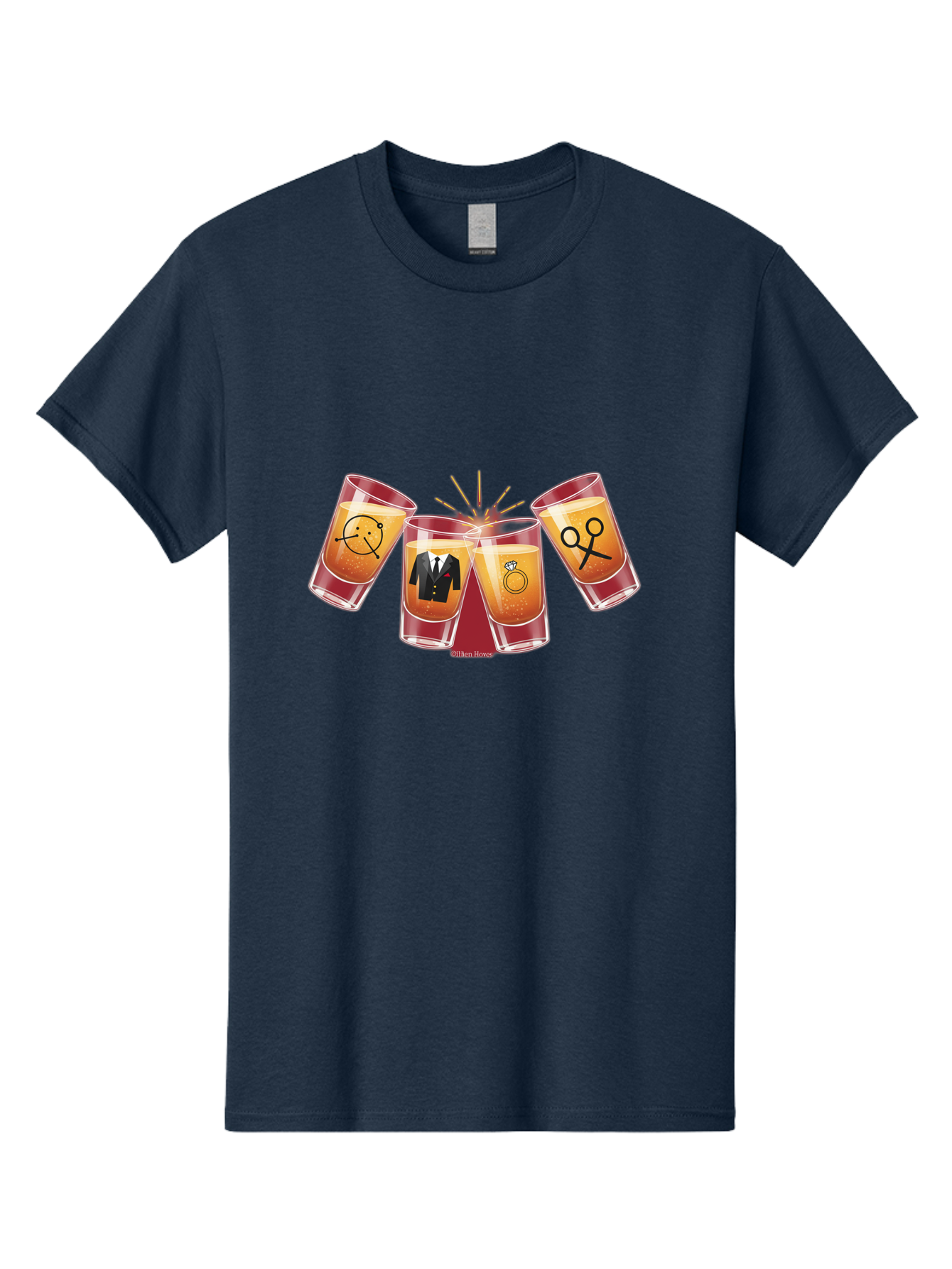 Bar-Brawl Men'S Graphic Tee, 100% Cotton, Comfortable Casual Summer Wear, Machine Washable, Shot Glasses, Orange Liquid, Symbolic Icons, Smiley Face, Tuxedo, Diamond Ring, Scissors, Party, Celebration, Festive Atmosphere Baa153 15
