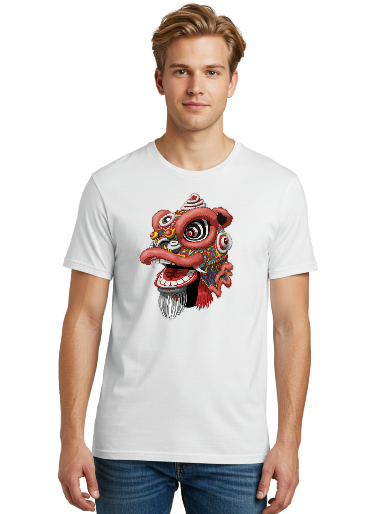 Barong-Mask Men'S Graphic Tee, 100% Cotton, Comfortable Casual Summer Wear, Machine Washable, Balinese Barong Mask, Barong Dance, Traditional Mask, Cultural Heritage, Mythological Creature, Vibrant Colors, Intricate Designs, Sharp Teeth, Baa154 12