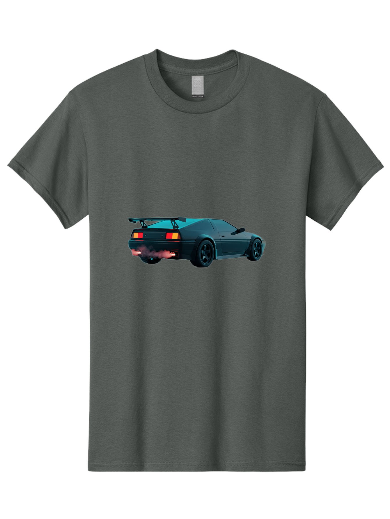 Black-Sports-Car Men'S Graphic Tee, 100% Cotton, Comfortable Casual Summer Wear, Machine Washable, Classic Sports Car, Drift Car, Rear View, Black Car, Red Brake Lights, Orange Turn Signals, Black Spoiler, Smoke From Exhaust, Baa165 7