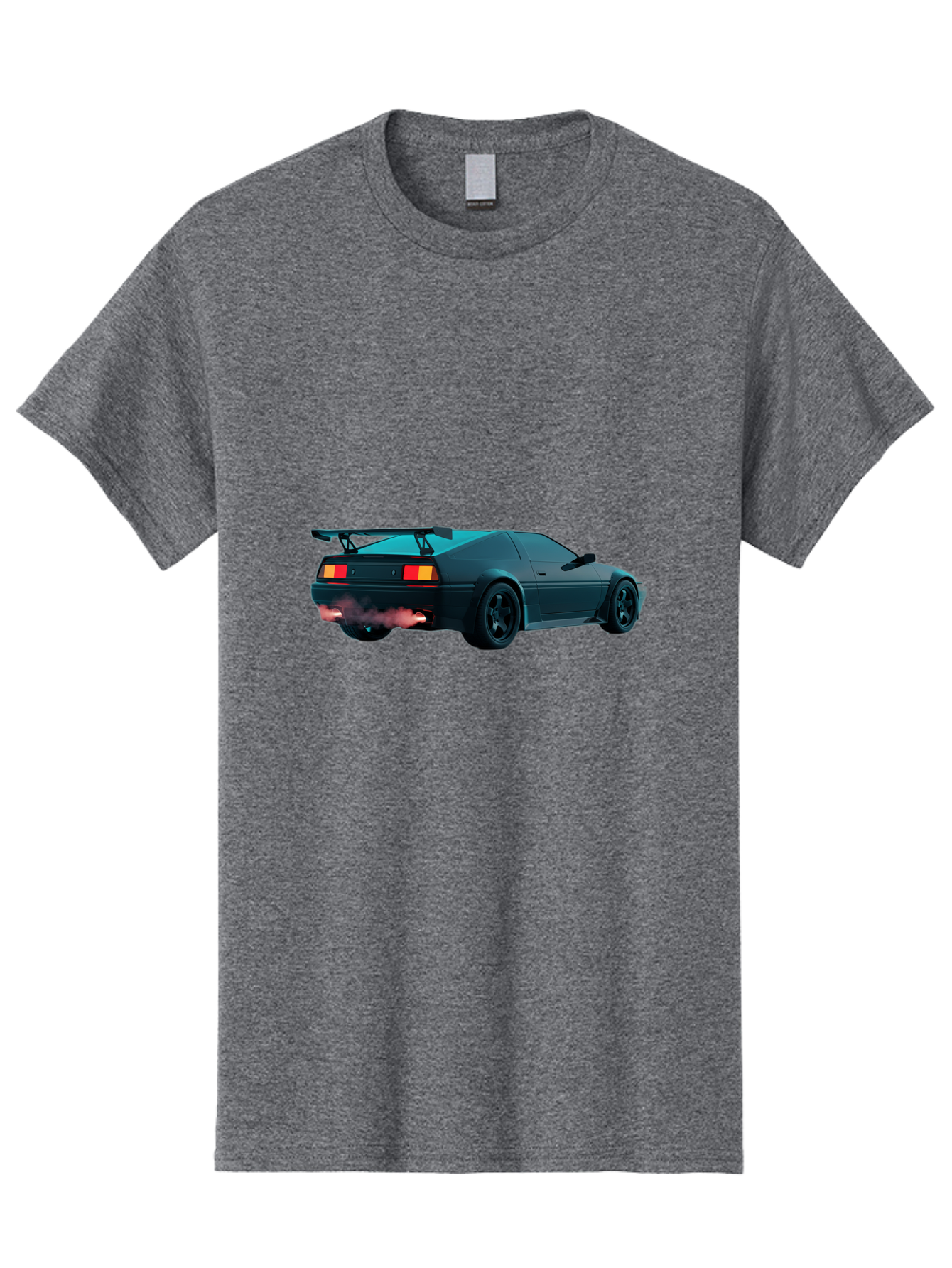 Black-Sports-Car Men'S Graphic Tee, 100% Cotton, Comfortable Casual Summer Wear, Machine Washable, Classic Sports Car, Drift Car, Rear View, Black Car, Red Brake Lights, Orange Turn Signals, Black Spoiler, Smoke From Exhaust, Baa165 23