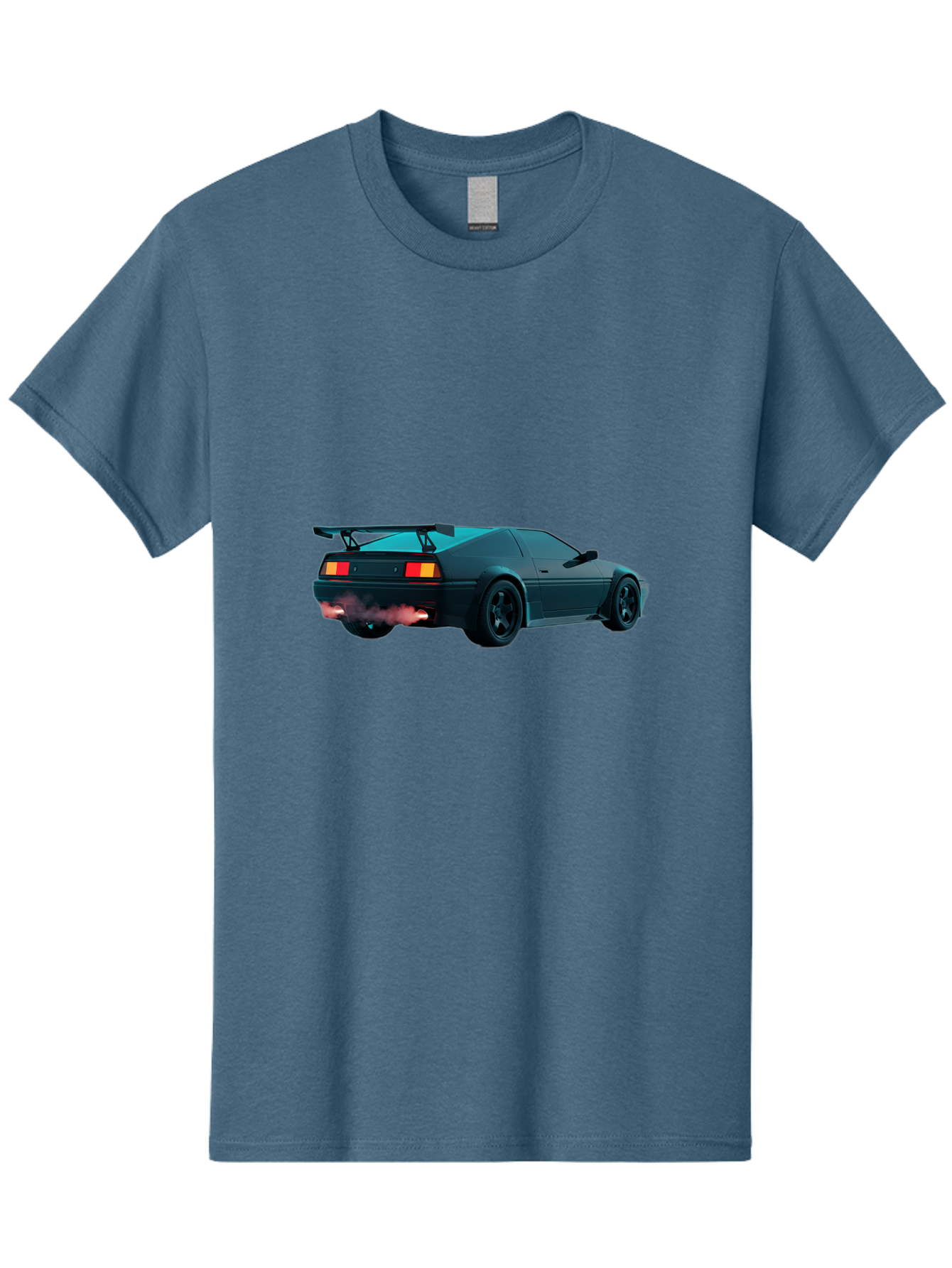 Black-Sports-Car Men'S Graphic Tee, 100% Cotton, Comfortable Casual Summer Wear, Machine Washable, Classic Sports Car, Drift Car, Rear View, Black Car, Red Brake Lights, Orange Turn Signals, Black Spoiler, Smoke From Exhaust, Baa165 25