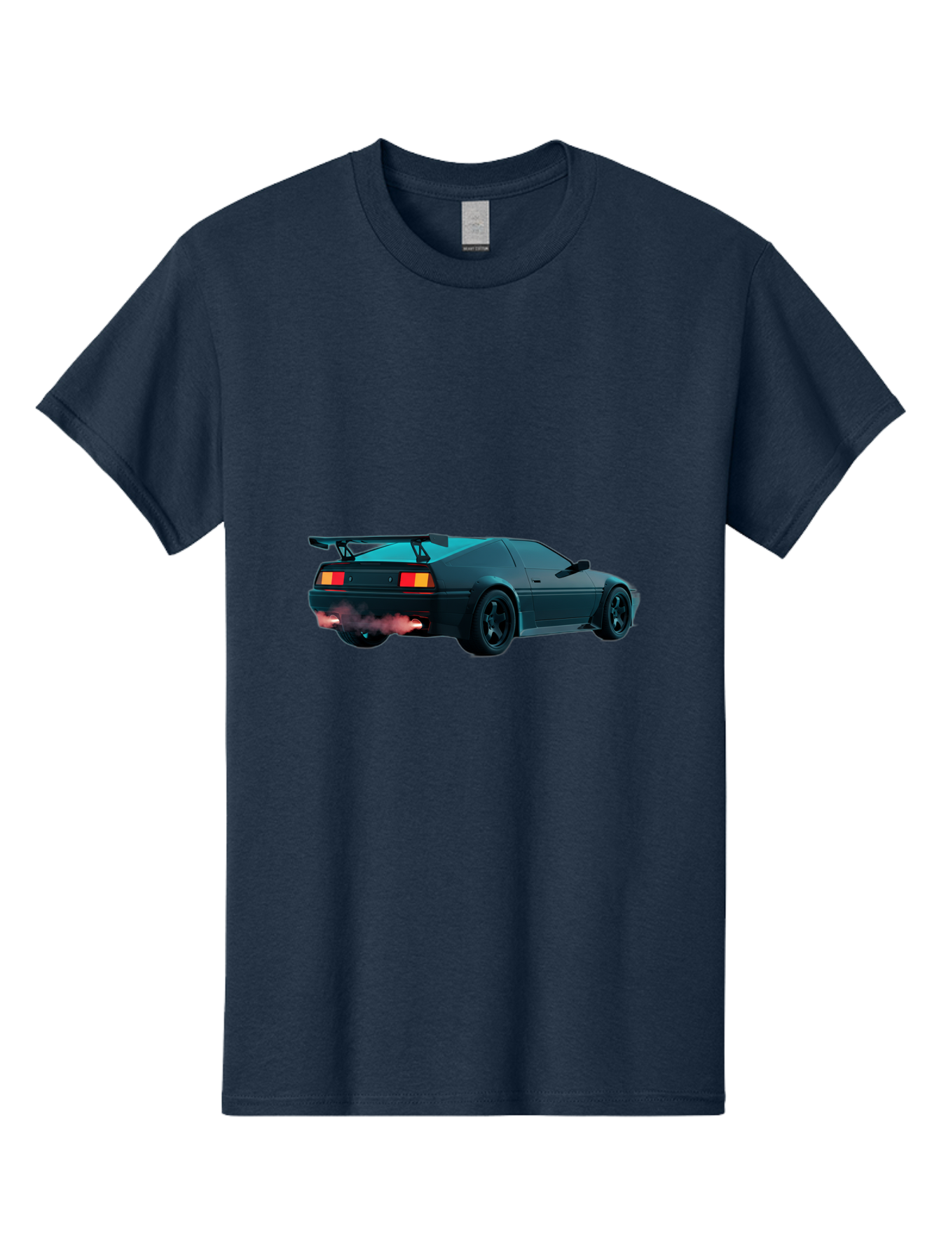 Black-Sports-Car Men'S Graphic Tee, 100% Cotton, Comfortable Casual Summer Wear, Machine Washable, Classic Sports Car, Drift Car, Rear View, Black Car, Red Brake Lights, Orange Turn Signals, Black Spoiler, Smoke From Exhaust, Baa165 11