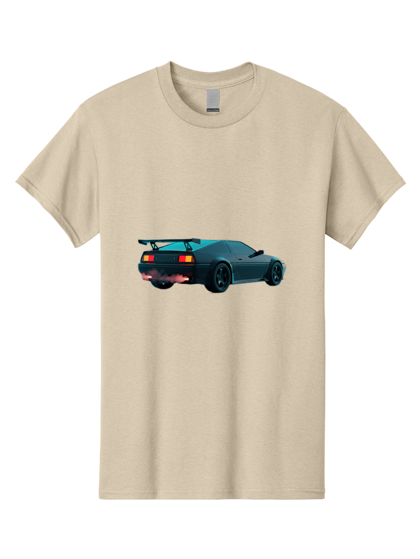 Black-Sports-Car Men'S Graphic Tee, 100% Cotton, Comfortable Casual Summer Wear, Machine Washable, Classic Sports Car, Drift Car, Rear View, Black Car, Red Brake Lights, Orange Turn Signals, Black Spoiler, Smoke From Exhaust, Baa165 15