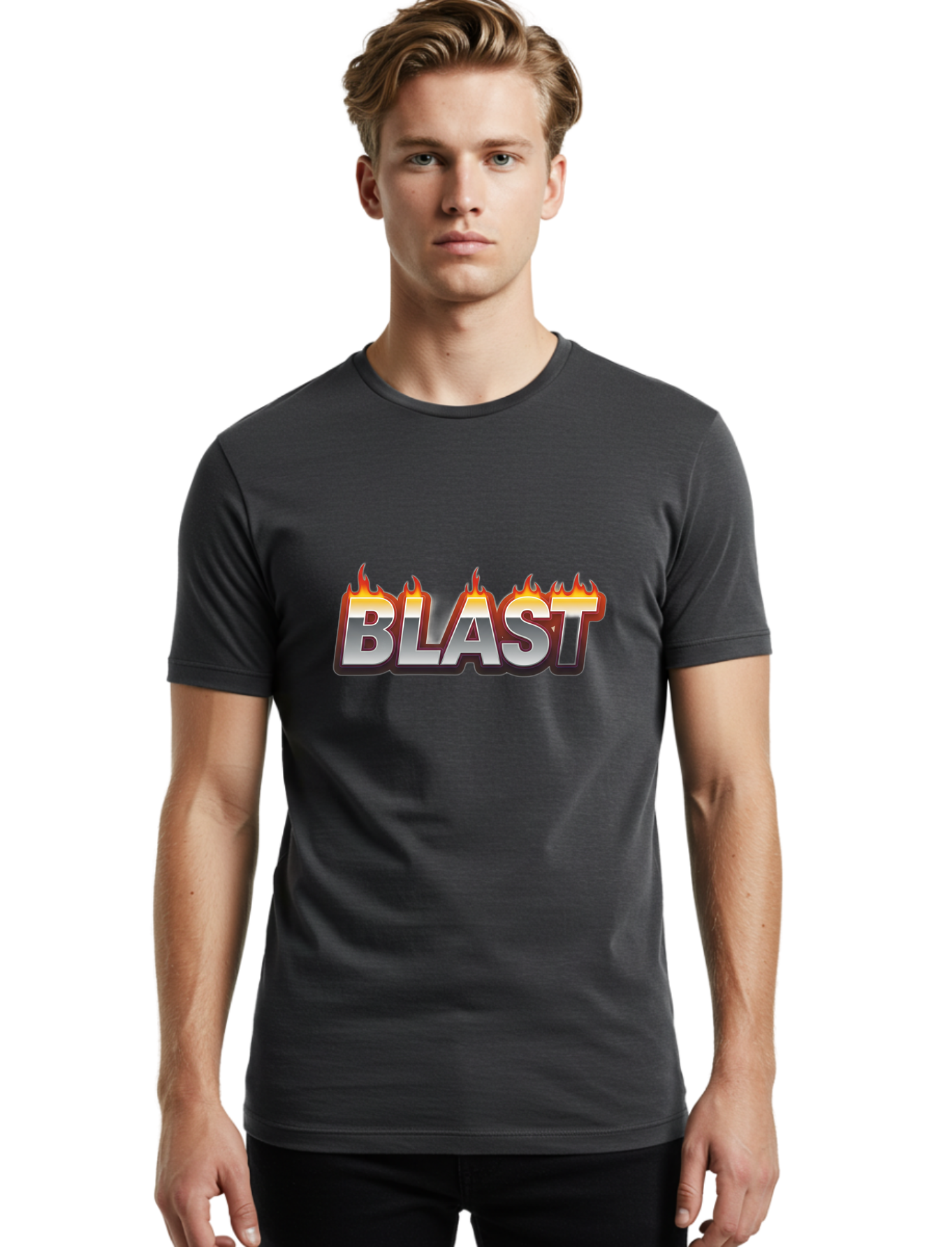 Blast Men'S Graphic Tee, 100% Cotton, Comfortable Casual Summer Wear, Machine Washable, Blast Text, Fire Flames, Bold Font, Silver Metallic, Red And Orange Hues, Intense Energy, Fiery Effect, Dramatic Typography, Explosive Design, Baa167 28