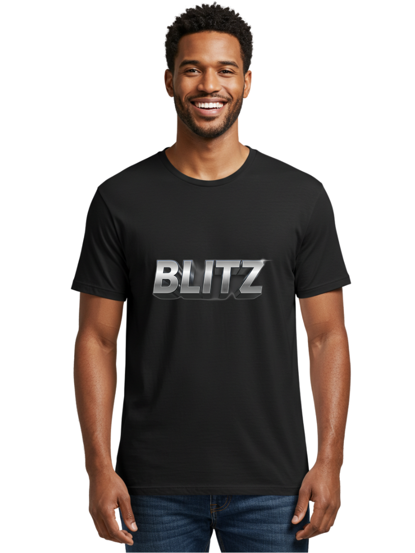 Blitz Men'S Graphic Tee, 100% Cotton, Comfortable Casual Summer Wear, Machine Washable, Silver Metallic Text, 3D Effect, High Energy, Bold Typography, Modern Design, Intense, Dynamic, Futuristic Style Baa168 24