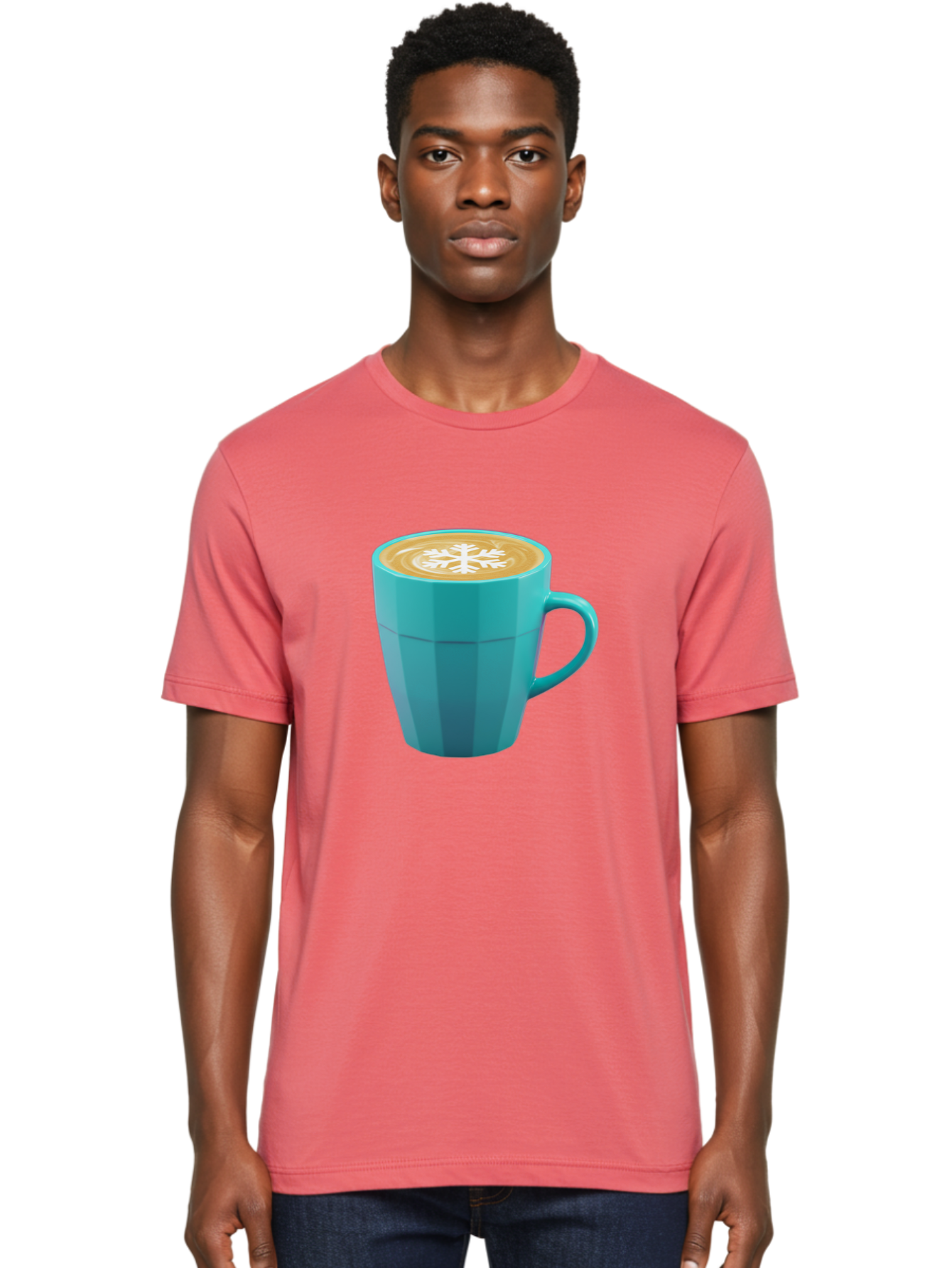 Blue-Coffee-Mug Men'S Graphic Tee, 100% Cotton, Comfortable Casual Summer Wear, Machine Washable, Coffee Cup, Blue Mug, Latte Art, Snowflake Design, Coffee Drink, Morning Coffee, Caffeine Boost, Beverage, Coffee Culture, Winter Theme Baa170 20