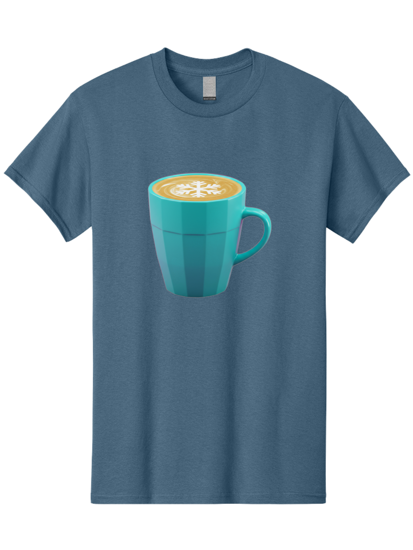 Blue-Coffee-Mug Men'S Graphic Tee, 100% Cotton, Comfortable Casual Summer Wear, Machine Washable, Coffee Cup, Blue Mug, Latte Art, Snowflake Design, Coffee Drink, Morning Coffee, Caffeine Boost, Beverage, Coffee Culture, Winter Theme Baa170 1