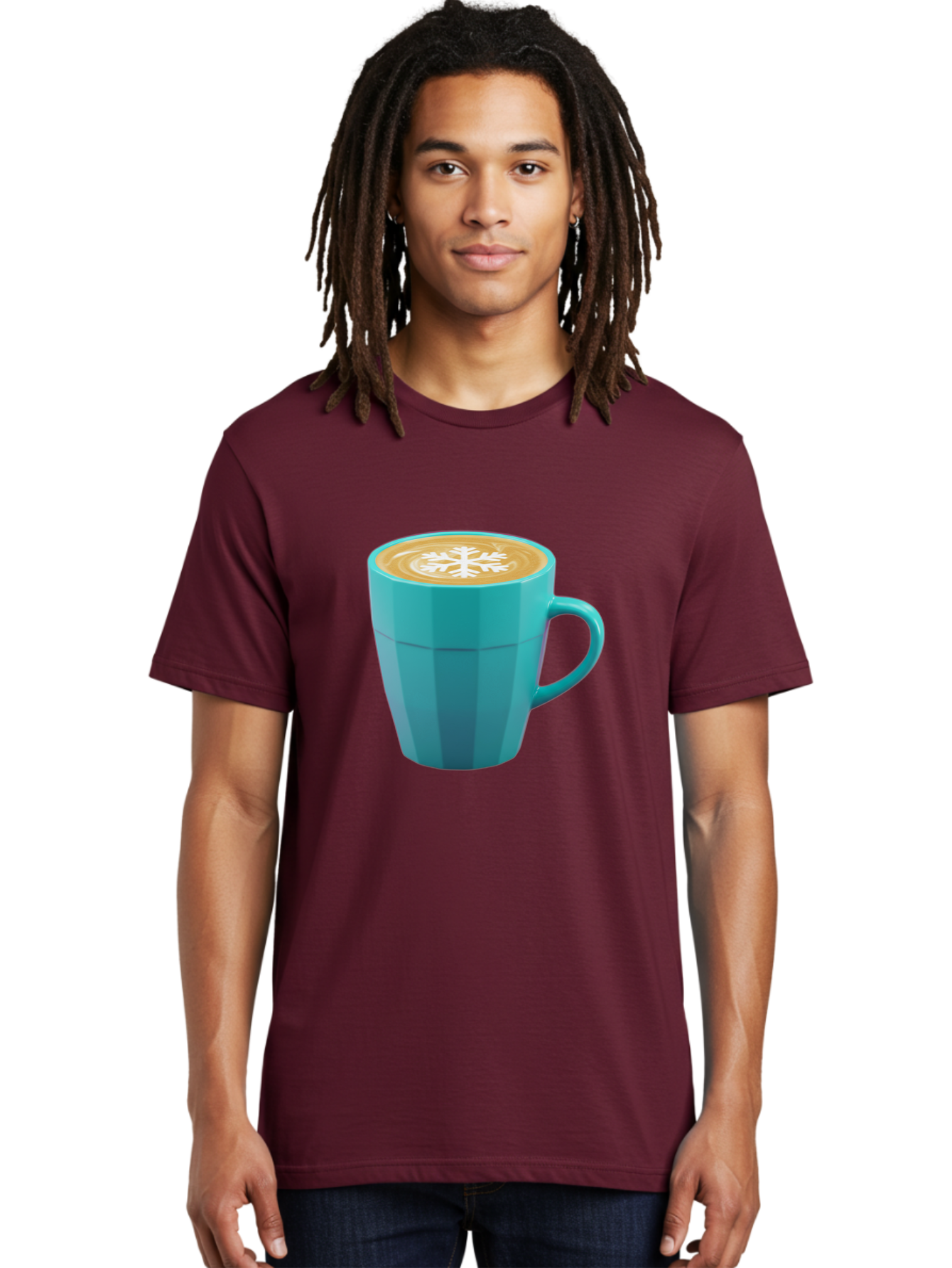 Blue-Coffee-Mug Men'S Graphic Tee, 100% Cotton, Comfortable Casual Summer Wear, Machine Washable, Coffee Cup, Blue Mug, Latte Art, Snowflake Design, Coffee Drink, Morning Coffee, Caffeine Boost, Beverage, Coffee Culture, Winter Theme Baa170 22