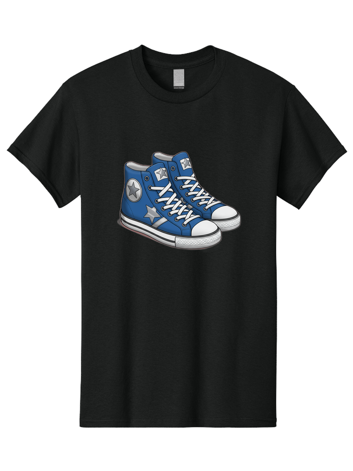 Blue-Converse-Sneakers Men'S Graphic Tee, 100% Cotton, Comfortable Casual Summer Wear, Machine Washable, Blue Sneakers, Star Design, White Laces, Converse Style, Casual Footwear, Sneaker Fashion, Streetwear, Blue Shoes, Star Pattern Baa171 19