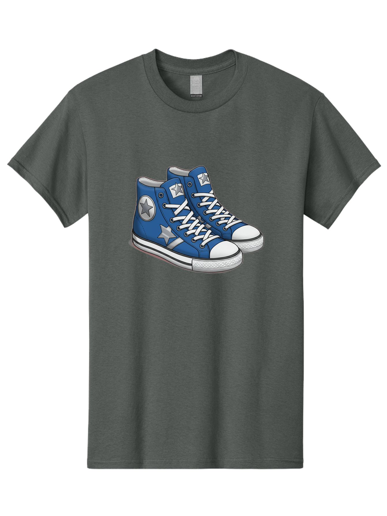 Blue-Converse-Sneakers Men'S Graphic Tee, 100% Cotton, Comfortable Casual Summer Wear, Machine Washable, Blue Sneakers, Star Design, White Laces, Converse Style, Casual Footwear, Sneaker Fashion, Streetwear, Blue Shoes, Star Pattern Baa171 1