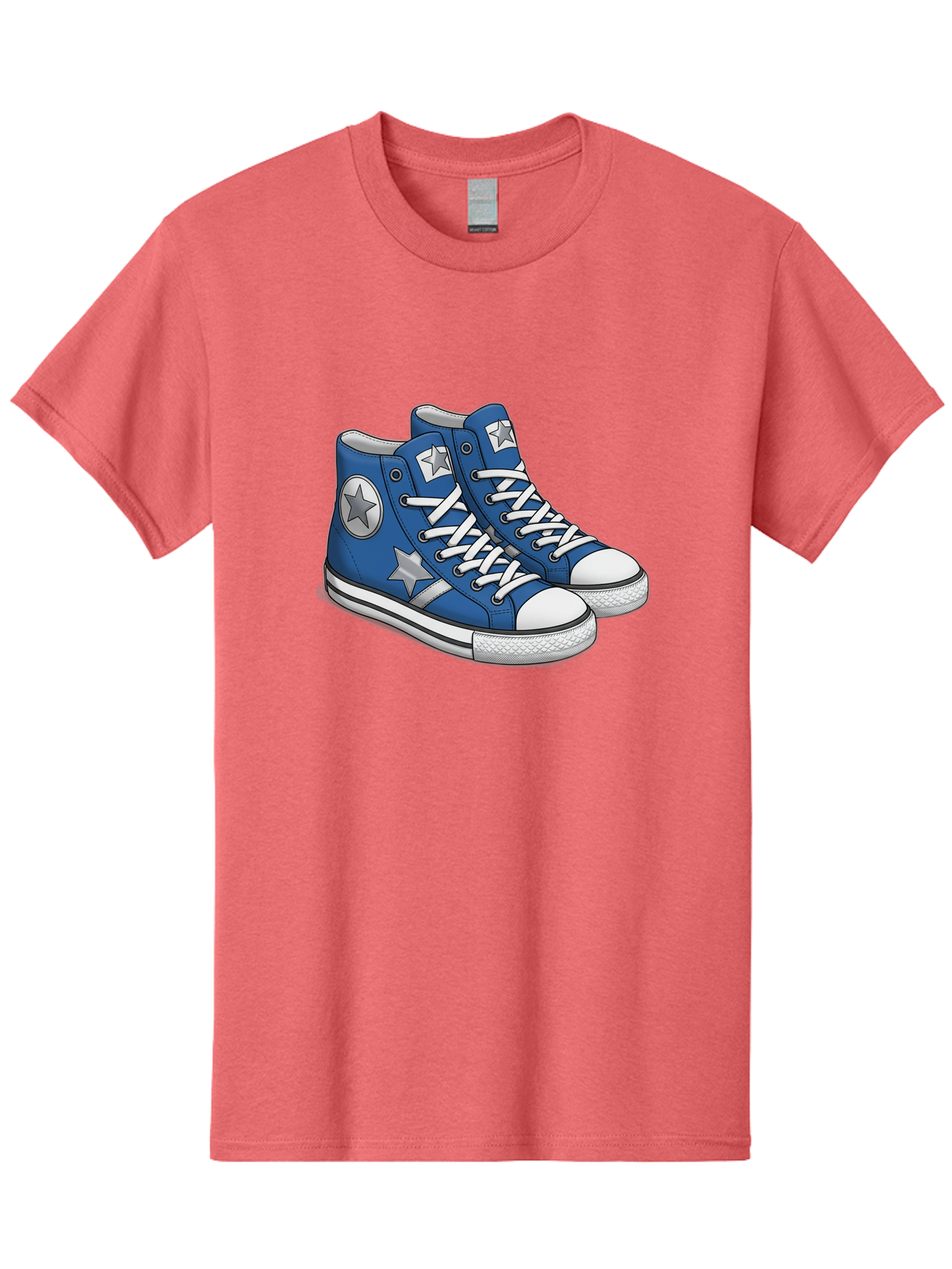 Blue-Converse-Sneakers Men'S Graphic Tee, 100% Cotton, Comfortable Casual Summer Wear, Machine Washable, Blue Sneakers, Star Design, White Laces, Converse Style, Casual Footwear, Sneaker Fashion, Streetwear, Blue Shoes, Star Pattern Baa171 17