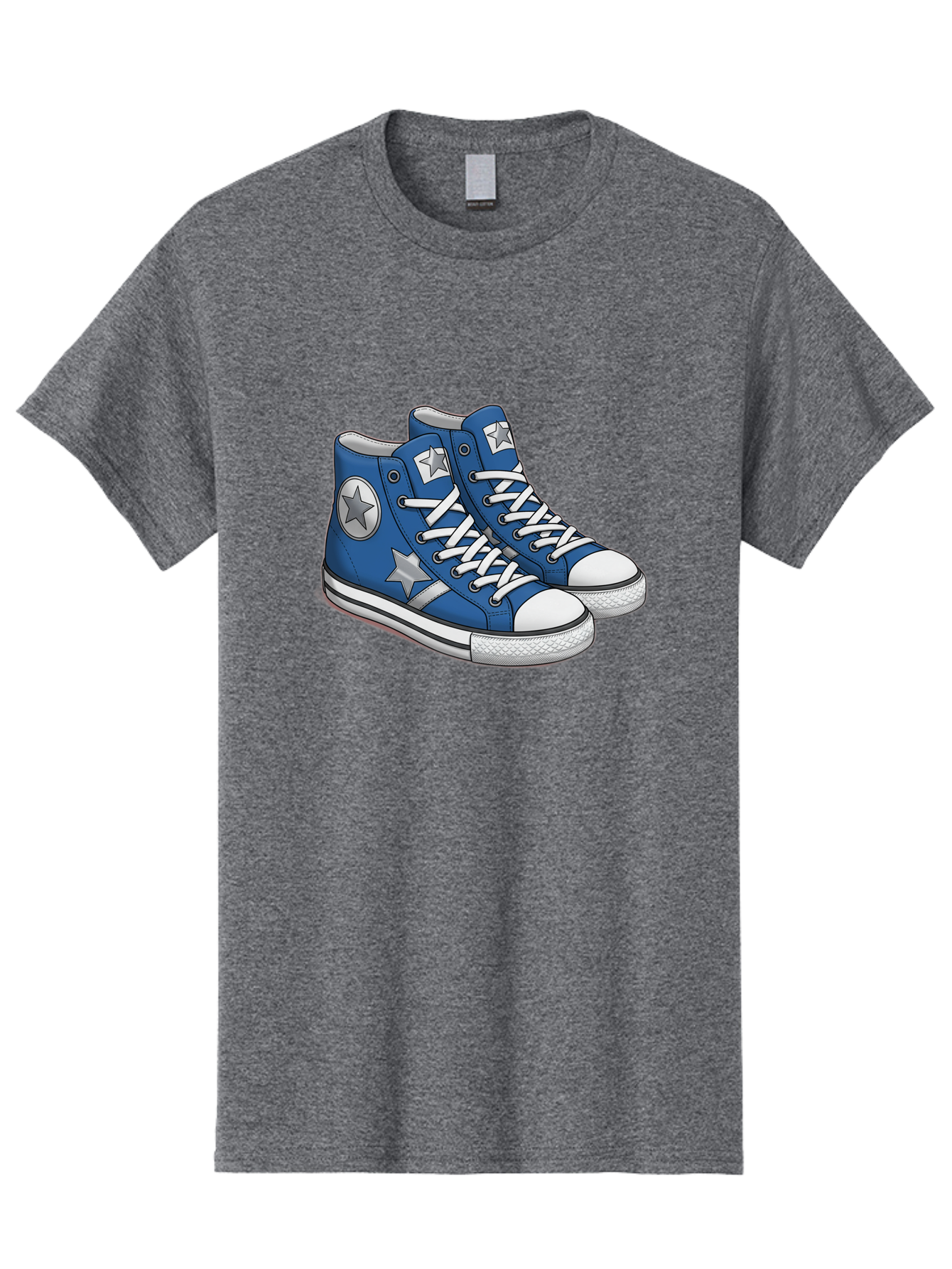 Blue-Converse-Sneakers Men'S Graphic Tee, 100% Cotton, Comfortable Casual Summer Wear, Machine Washable, Blue Sneakers, Star Design, White Laces, Converse Style, Casual Footwear, Sneaker Fashion, Streetwear, Blue Shoes, Star Pattern Baa171 27