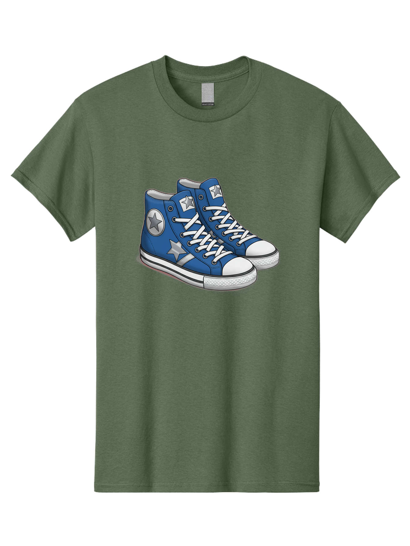 Blue-Converse-Sneakers Men'S Graphic Tee, 100% Cotton, Comfortable Casual Summer Wear, Machine Washable, Blue Sneakers, Star Design, White Laces, Converse Style, Casual Footwear, Sneaker Fashion, Streetwear, Blue Shoes, Star Pattern Baa171 3
