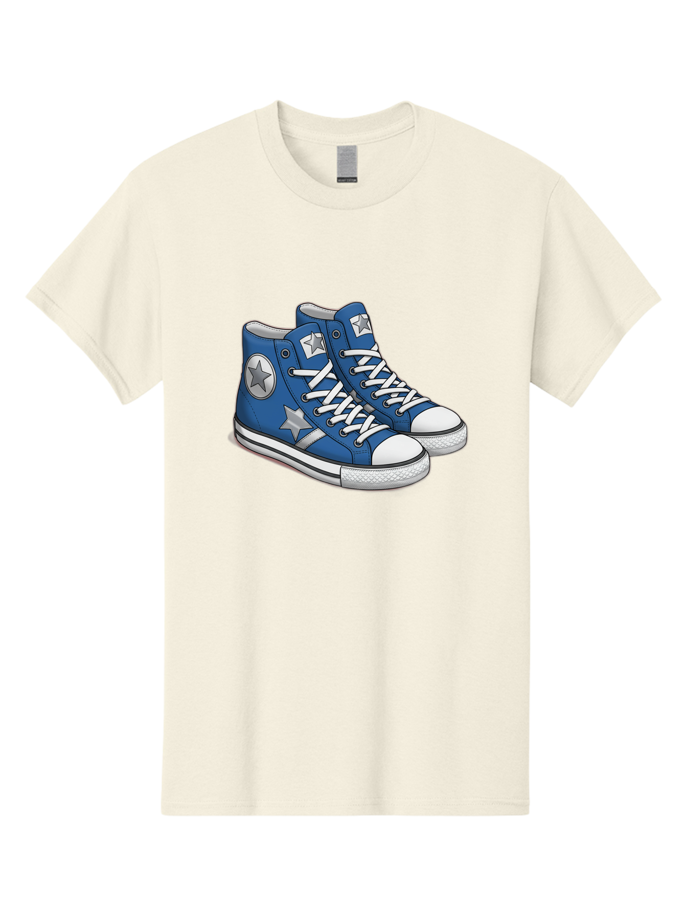 Blue-Converse-Sneakers Men'S Graphic Tee, 100% Cotton, Comfortable Casual Summer Wear, Machine Washable, Blue Sneakers, Star Design, White Laces, Converse Style, Casual Footwear, Sneaker Fashion, Streetwear, Blue Shoes, Star Pattern Baa171 21