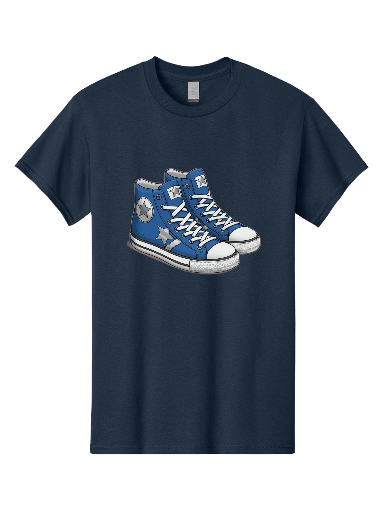 Blue-Converse-Sneakers Men'S Graphic Tee, 100% Cotton, Comfortable Casual Summer Wear, Machine Washable, Blue Sneakers, Star Design, White Laces, Converse Style, Casual Footwear, Sneaker Fashion, Streetwear, Blue Shoes, Star Pattern Baa171 13