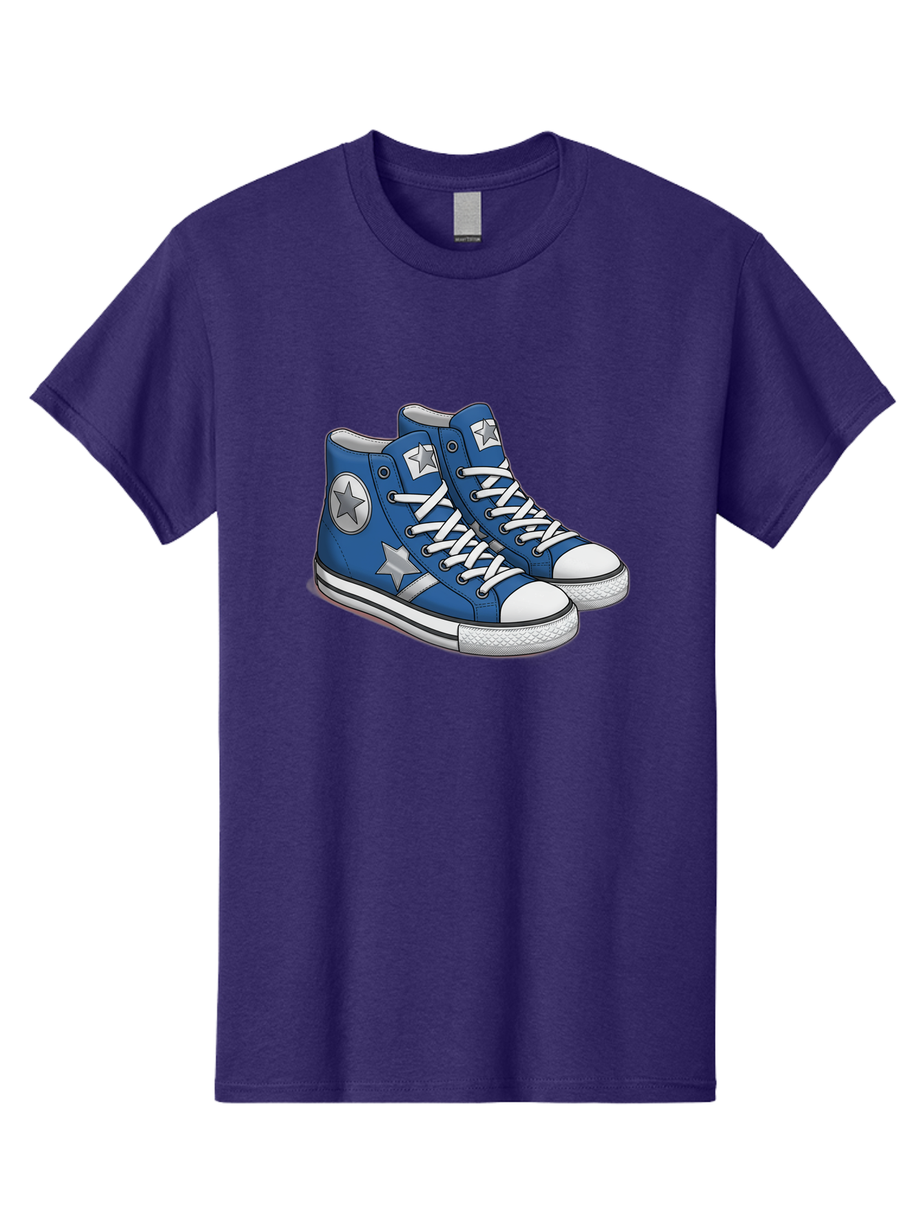 Blue-Converse-Sneakers Men'S Graphic Tee, 100% Cotton, Comfortable Casual Summer Wear, Machine Washable, Blue Sneakers, Star Design, White Laces, Converse Style, Casual Footwear, Sneaker Fashion, Streetwear, Blue Shoes, Star Pattern Baa171 15