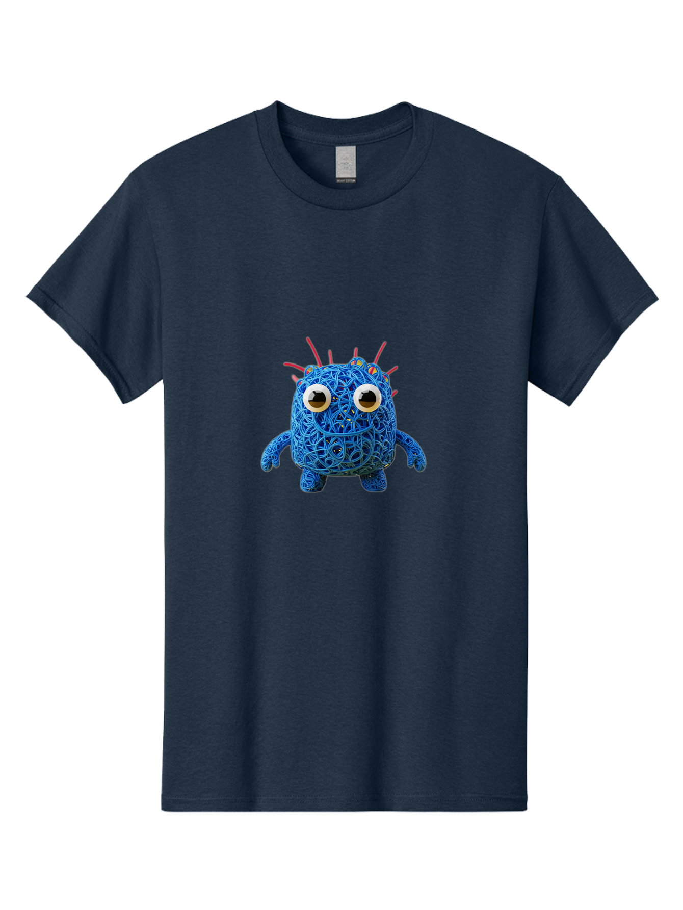 Blue-Germ Men'S Graphic Tee, 100% Cotton, Comfortable Casual Summer Wear, Machine Washable, Blue Virus Character, Cartoon Virus, Quirky Design, Oversized Eyes, Comical Creature, Abstract Virus Representation, Funny Art, Playful Germ Baa174 5