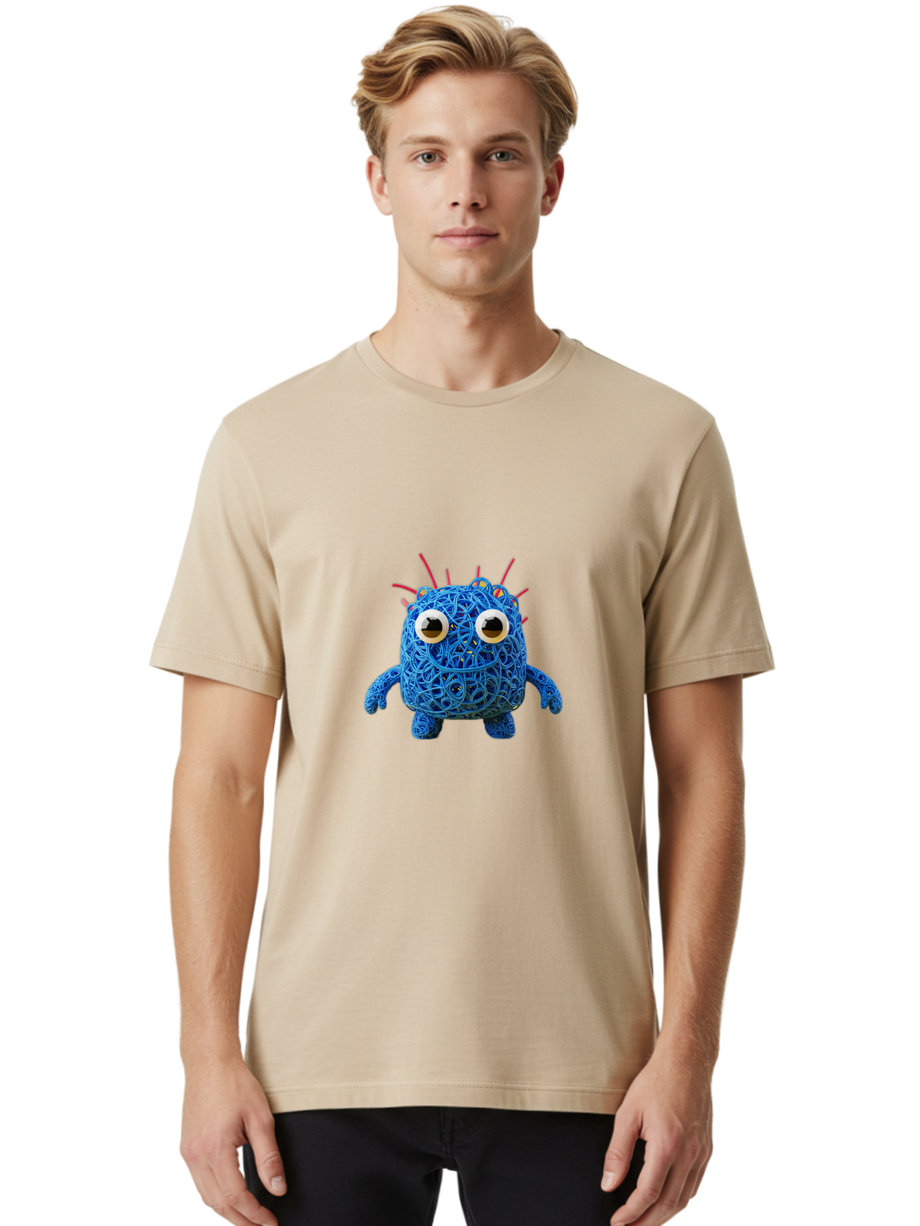 Blue-Germ Men'S Graphic Tee, 100% Cotton, Comfortable Casual Summer Wear, Machine Washable, Blue Virus Character, Cartoon Virus, Quirky Design, Oversized Eyes, Comical Creature, Abstract Virus Representation, Funny Art, Playful Germ Baa174 10