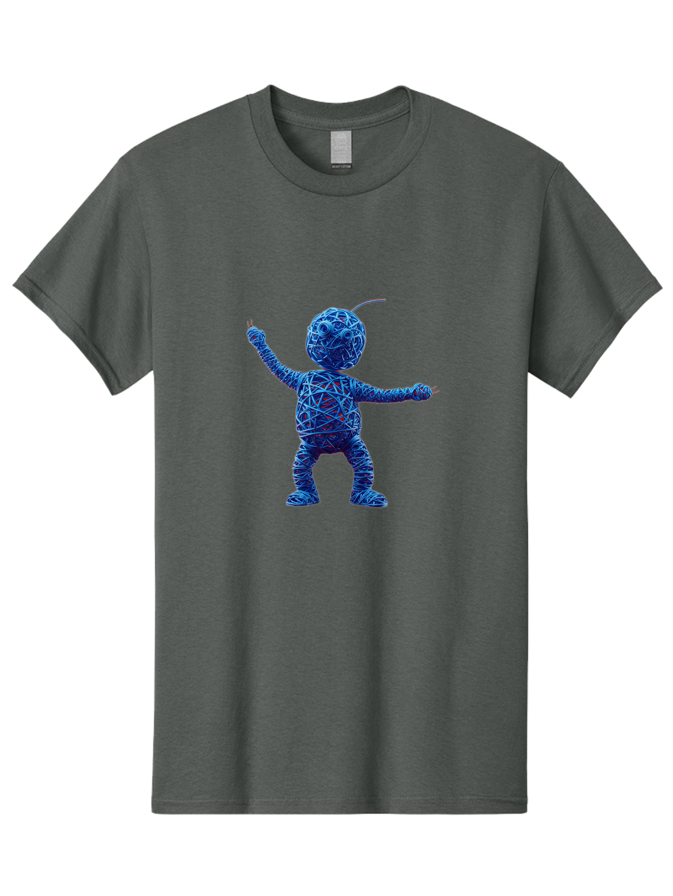 Blue-Wire-Figure Men'S Graphic Tee, 100% Cotton, Comfortable Casual Summer Wear, Machine Washable, Wire Twisted Figure, Abstract Character, Avant-Garde Art, Surreal Sculpture, Contemporary Design, Artistic Expression, Modern Art, Blue Wire, Baa177 7