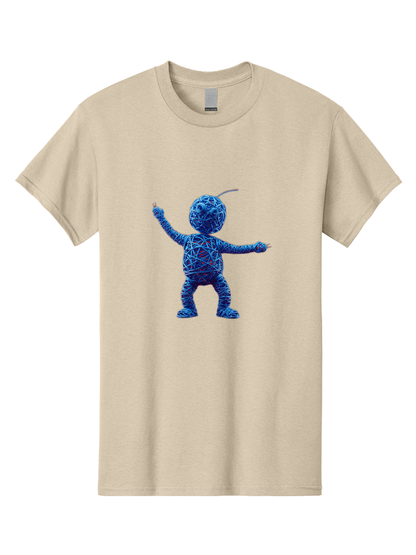 Blue-Wire-Figure Men'S Graphic Tee, 100% Cotton, Comfortable Casual Summer Wear, Machine Washable, Wire Twisted Figure, Abstract Character, Avant-Garde Art, Surreal Sculpture, Contemporary Design, Artistic Expression, Modern Art, Blue Wire, Baa177 1