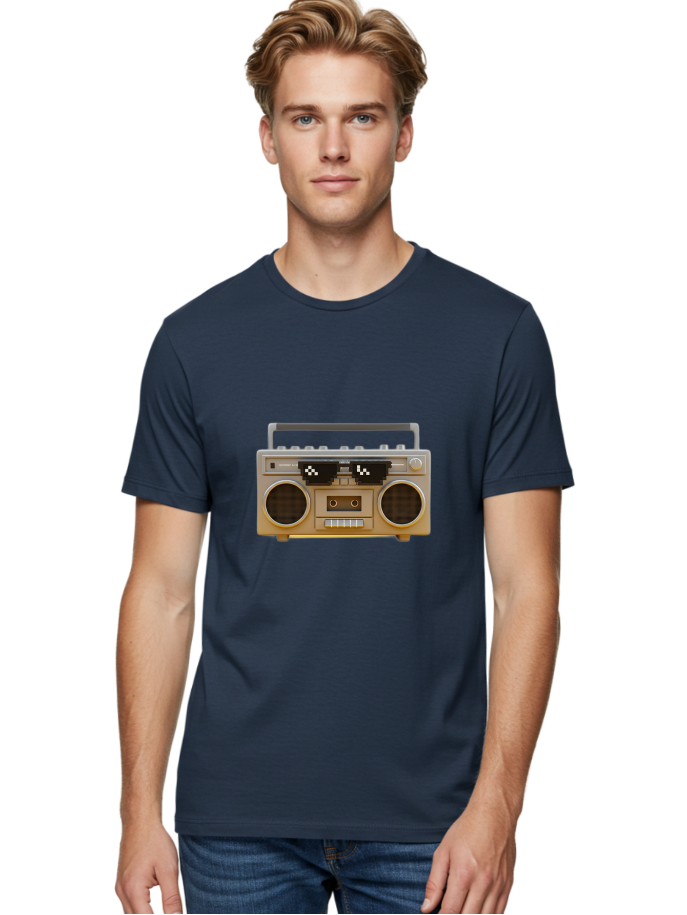 Boombox-2 Men'S Graphic Tee, 100% Cotton, Comfortable Casual Summer Wear, Machine Washable, Retro Boombox, Cassette Player, 80S Music, Vintage Electronics, Portable Music Player, Nostalgic Tech, Pixel Art, Cassette Tape Baa183 24