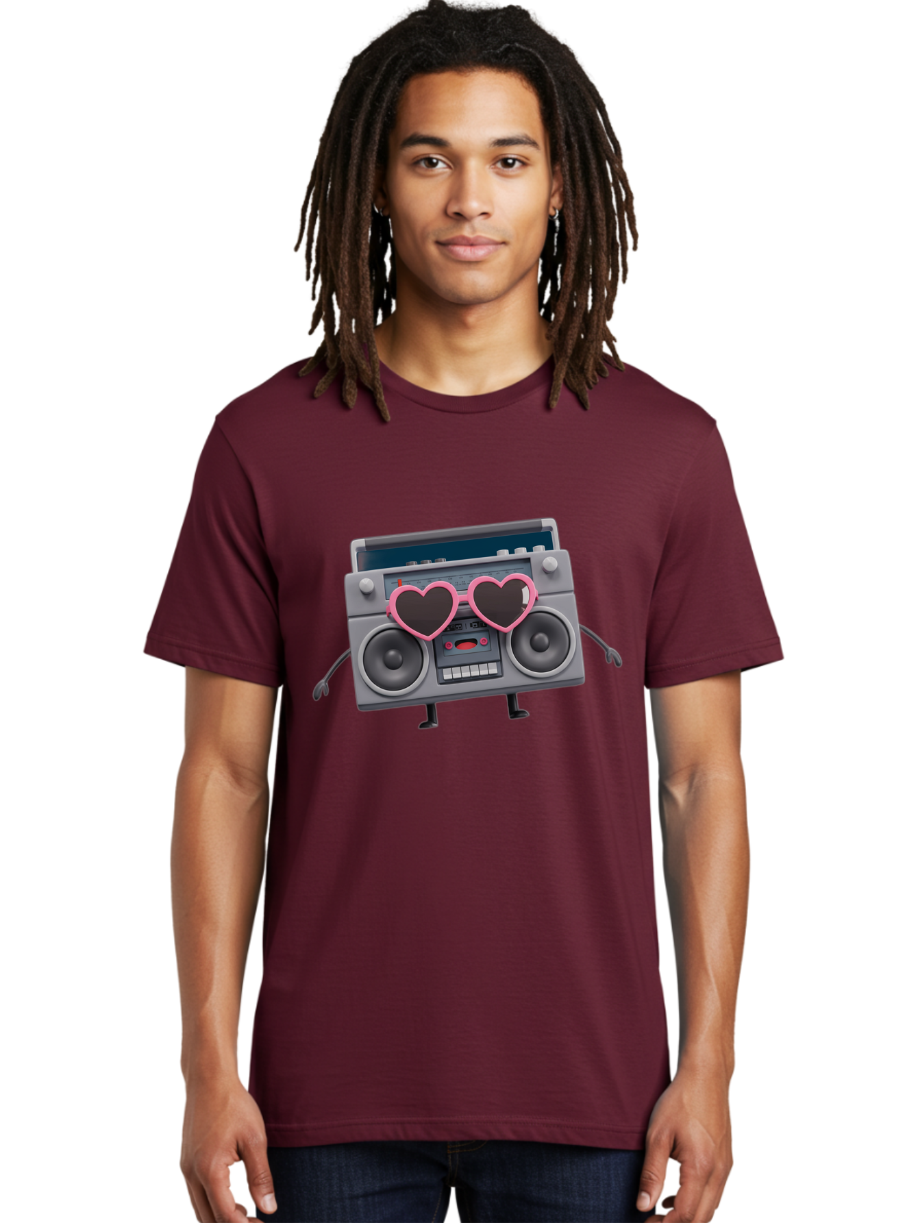 Boombox-Character-1 Men'S Graphic Tee, 100% Cotton, Comfortable Casual Summer Wear, Machine Washable, Cartoon Boombox, Retro Audio Equipment, Heart-Shaped Sunglasses, Funky Character Design, Anthropomorphic Boombox, Nostalgic Music Player, Baa188 8
