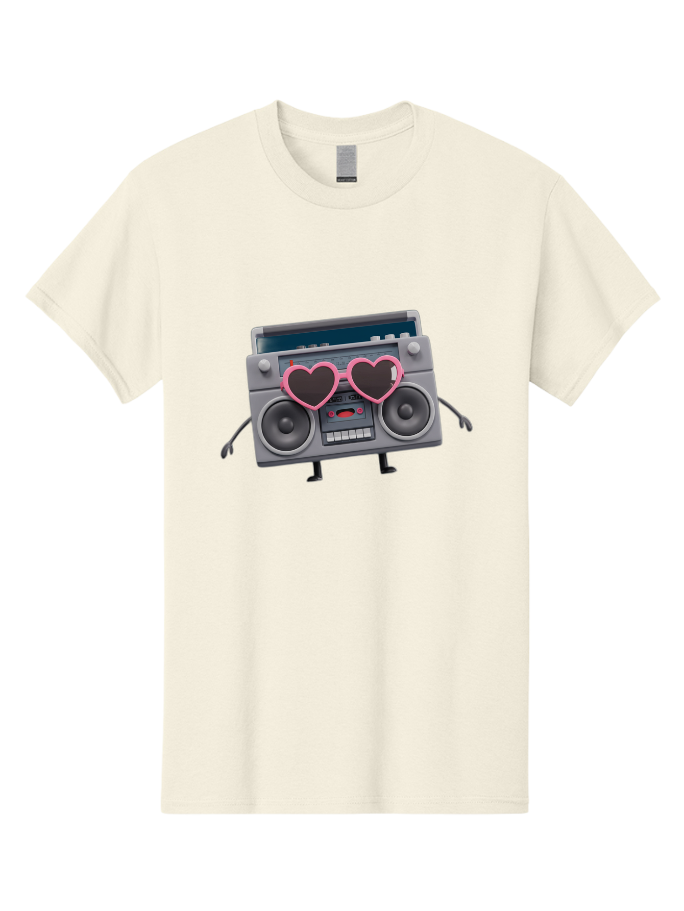 Boombox-Character-1 Men'S Graphic Tee, 100% Cotton, Comfortable Casual Summer Wear, Machine Washable, Cartoon Boombox, Retro Audio Equipment, Heart-Shaped Sunglasses, Funky Character Design, Anthropomorphic Boombox, Nostalgic Music Player, Baa188 17