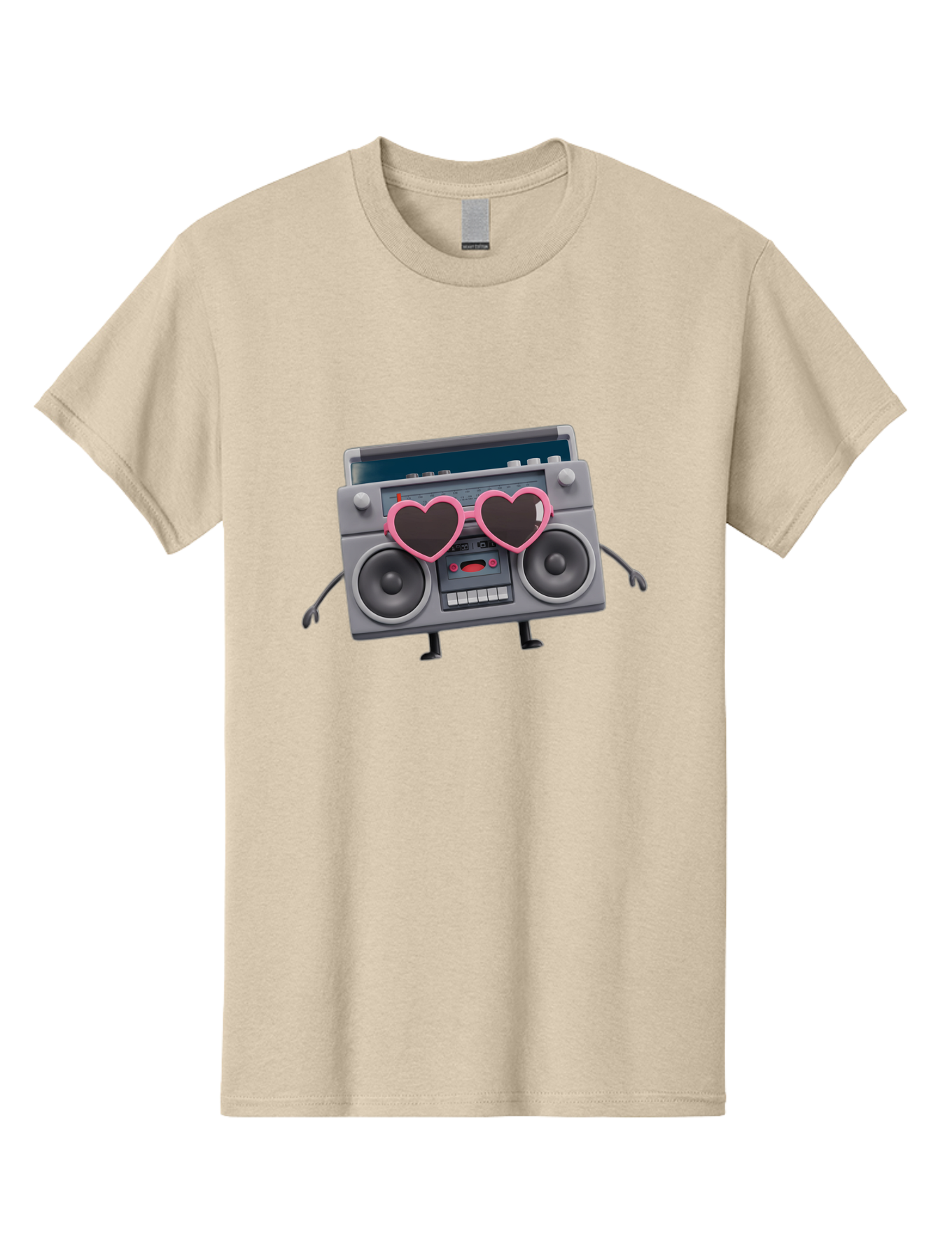 Boombox-Character-1 Men'S Graphic Tee, 100% Cotton, Comfortable Casual Summer Wear, Machine Washable, Cartoon Boombox, Retro Audio Equipment, Heart-Shaped Sunglasses, Funky Character Design, Anthropomorphic Boombox, Nostalgic Music Player, Baa188 25