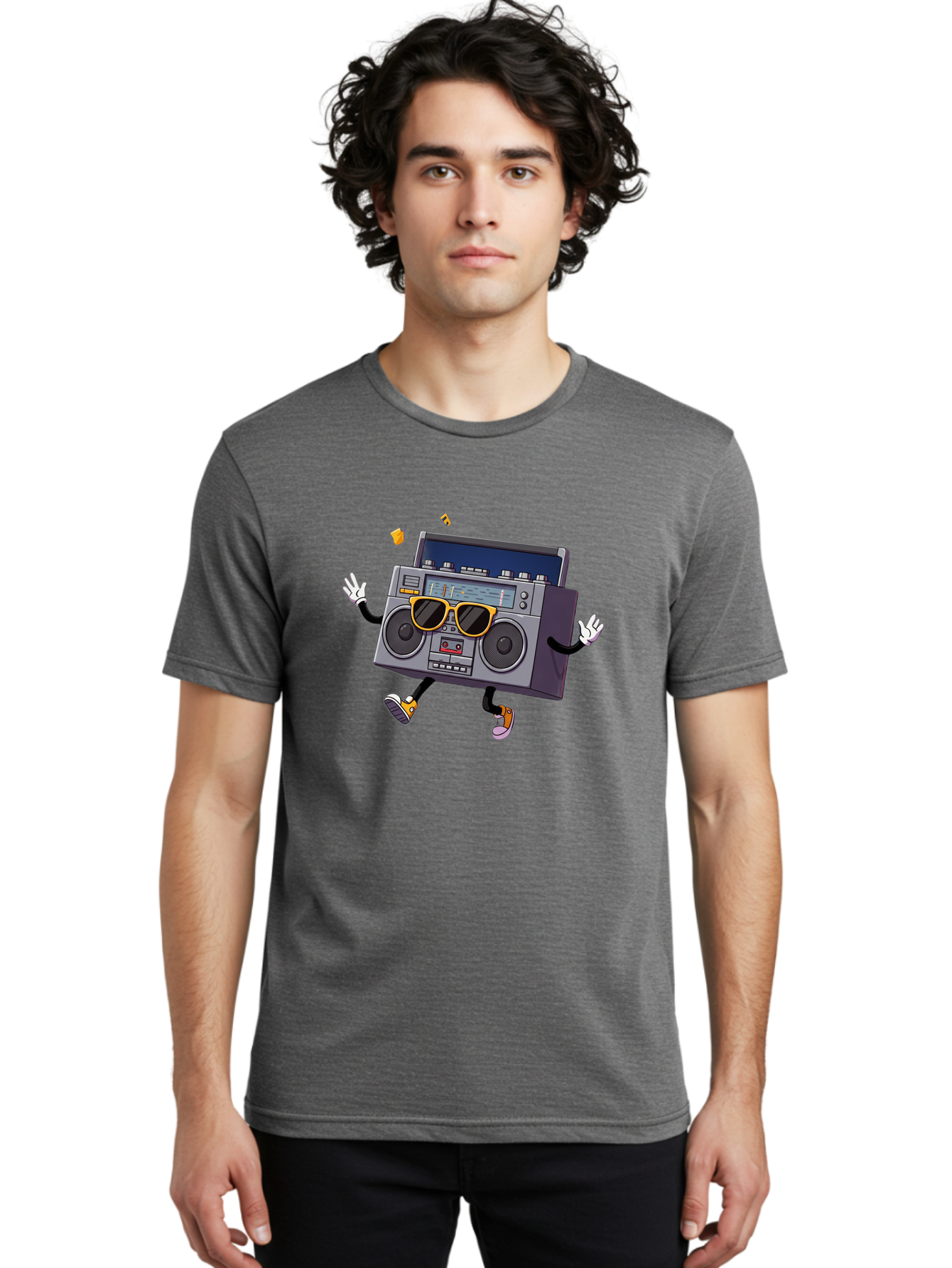 Boombox-Character-2 Men'S Graphic Tee, 100% Cotton, Comfortable Casual Summer Wear, Machine Washable, Vintage Boombox, Retro Style, Cool Shades, Funky Attitude, Dj Vibes, Music Beats, Cassette Player, Nostalgic Feel, Fun Graphics, Baa189 8
