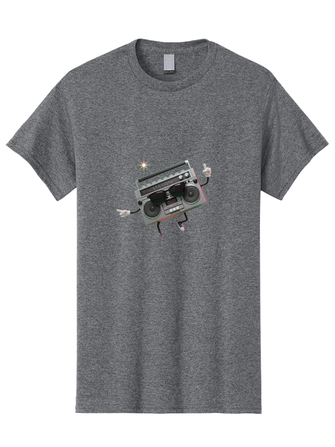 Boombox-Character-3 Men'S Graphic Tee, 100% Cotton, Comfortable Casual Summer Wear, Machine Washable, Cartoon Boombox, Retro Technology, Vintage Music, Nostalgic Vibes, Funky Character, Thumbs Up, Starburst Effect, Playful Design, Baa190 15