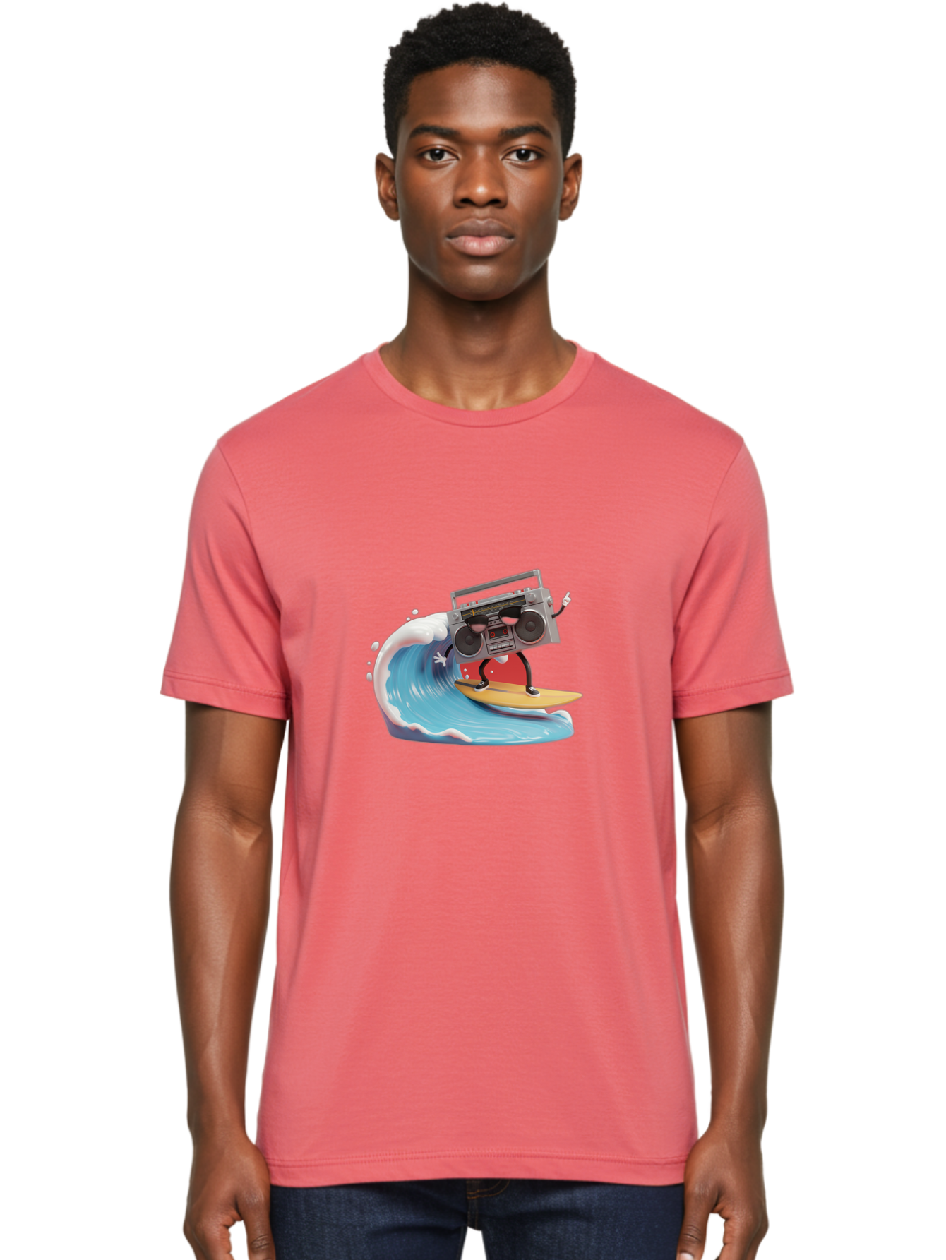 Boombox-Surfing-Wave Men'S Graphic Tee, 100% Cotton, Comfortable Casual Summer Wear, Machine Washable, Boomer Boombox Surfing, Retro Boombox, Surfing Wave, Beach Vibes, Retro Radio, Fun Summer Activity, Cool Surfboard, Radical Wave, Baa194 10
