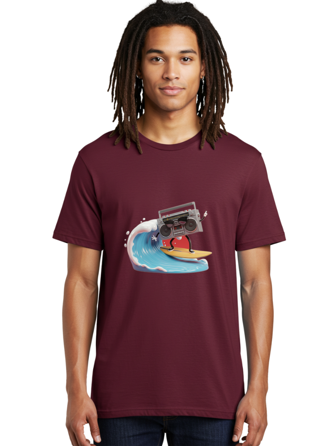 Boombox-Surfing-Wave Men'S Graphic Tee, 100% Cotton, Comfortable Casual Summer Wear, Machine Washable, Boomer Boombox Surfing, Retro Boombox, Surfing Wave, Beach Vibes, Retro Radio, Fun Summer Activity, Cool Surfboard, Radical Wave, Baa194 12