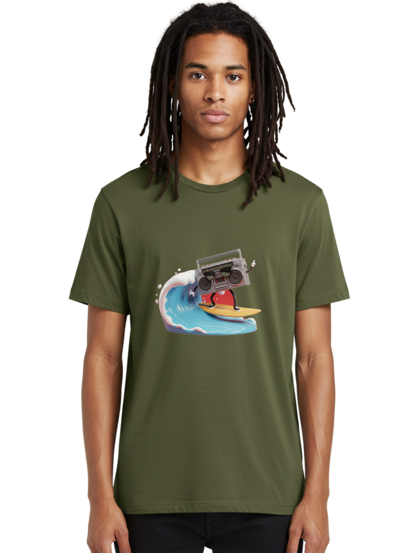 Boombox-Surfing-Wave Men'S Graphic Tee, 100% Cotton, Comfortable Casual Summer Wear, Machine Washable, Boomer Boombox Surfing, Retro Boombox, Surfing Wave, Beach Vibes, Retro Radio, Fun Summer Activity, Cool Surfboard, Radical Wave, Baa194 30
